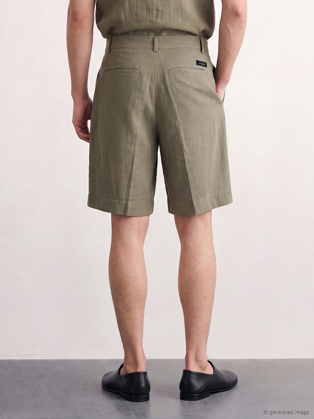 Haki Loose Fit Keten Görünümlü Erkek Şort-3