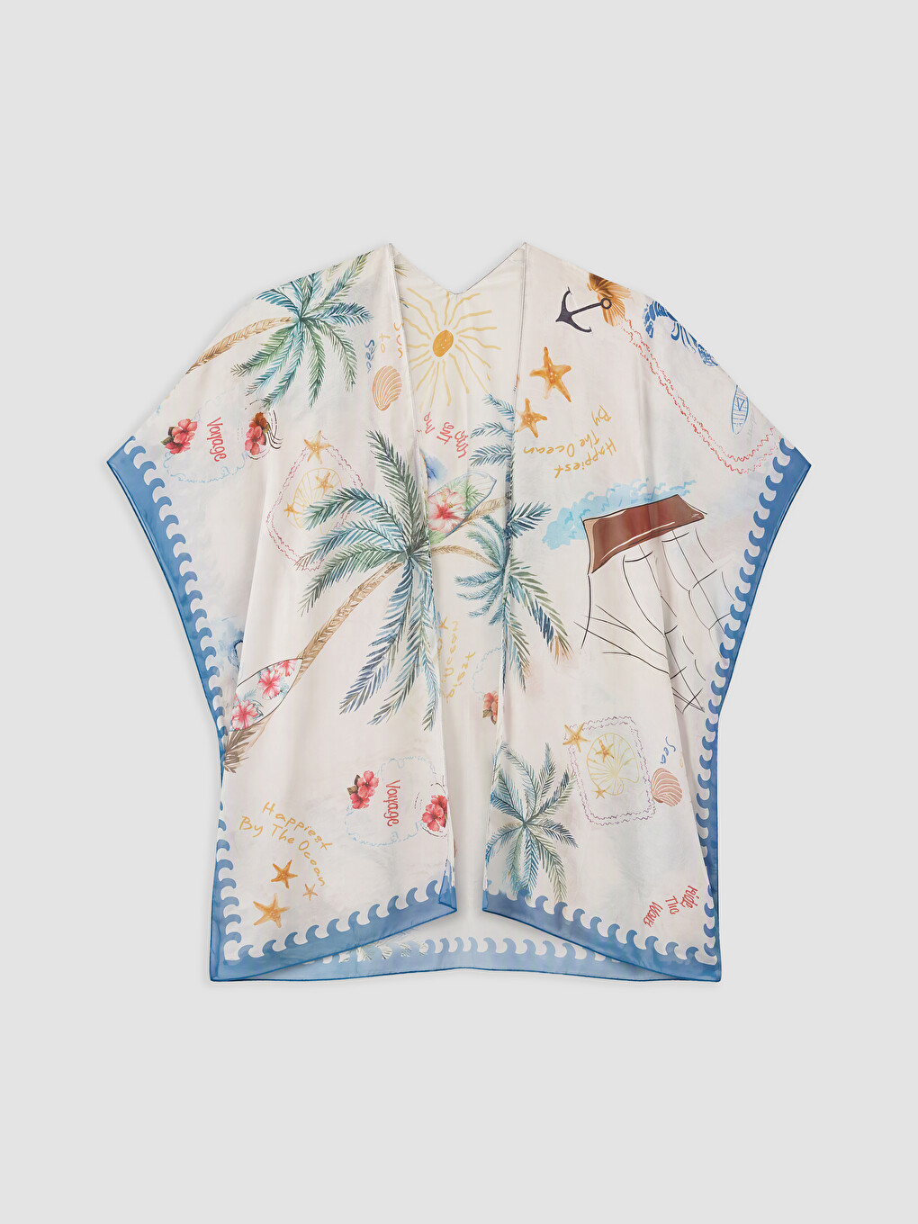 Ekru Şal Yaka Desenli Kadın Kimono