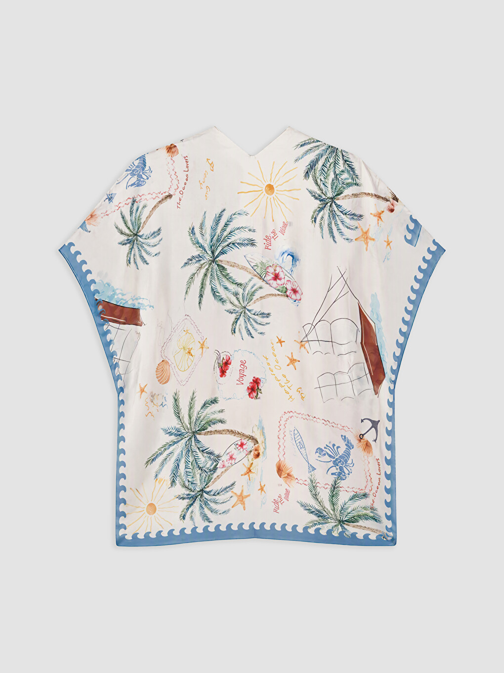 Ekru Şal Yaka Desenli Kadın Kimono-1