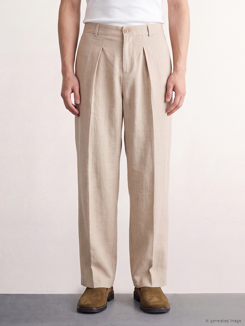 Bej Loose Fit Erkek Pantolon-1