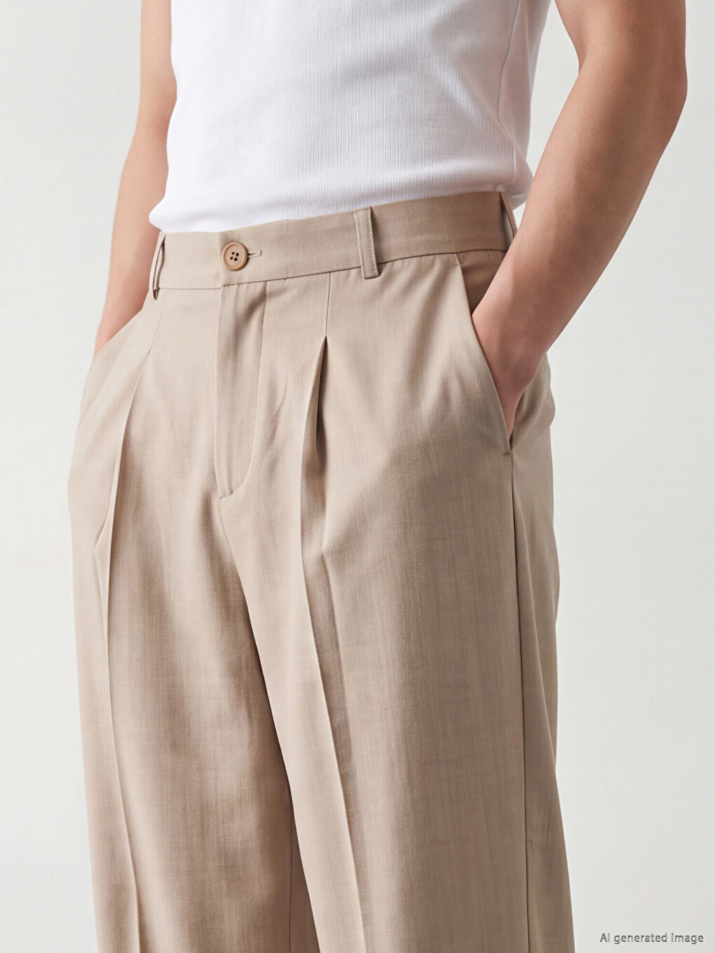 Bej Loose Fit Erkek Pantolon-2