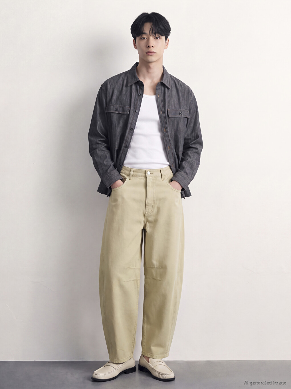 Bej Loose Fit Erkek Jean Pantolon