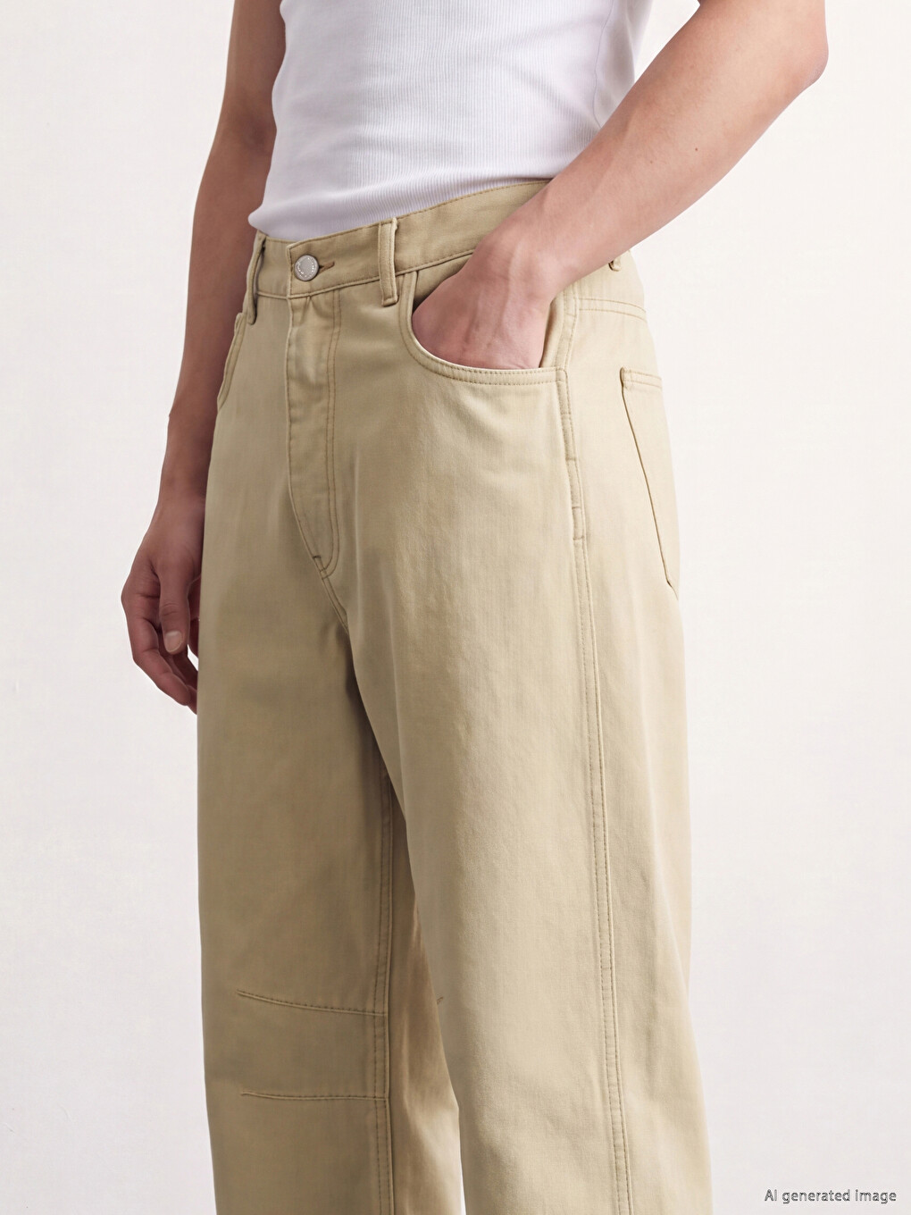 Bej Loose Fit Erkek Jean Pantolon-2