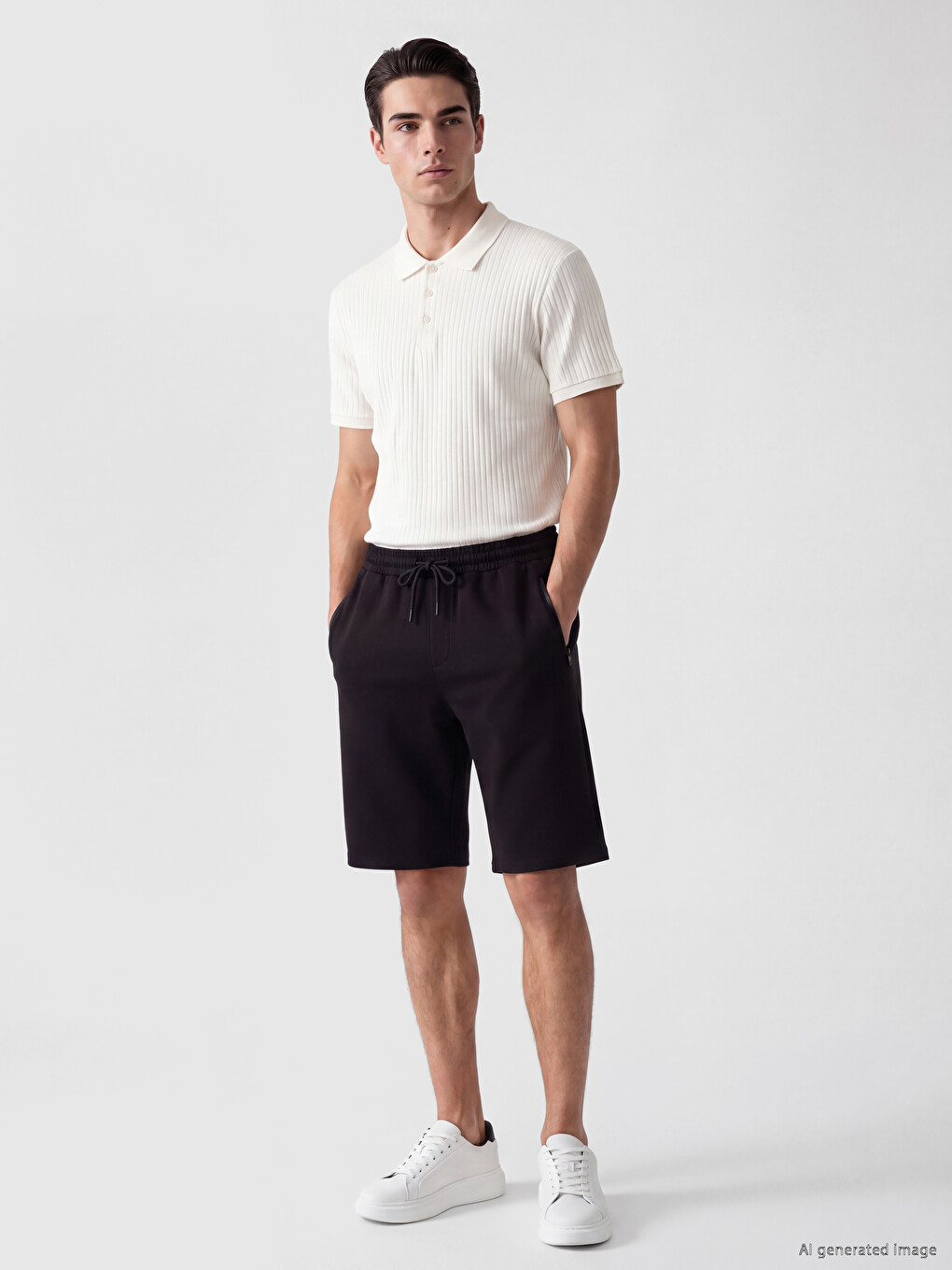 Siyah Regular Fit Erkek Şort-1
