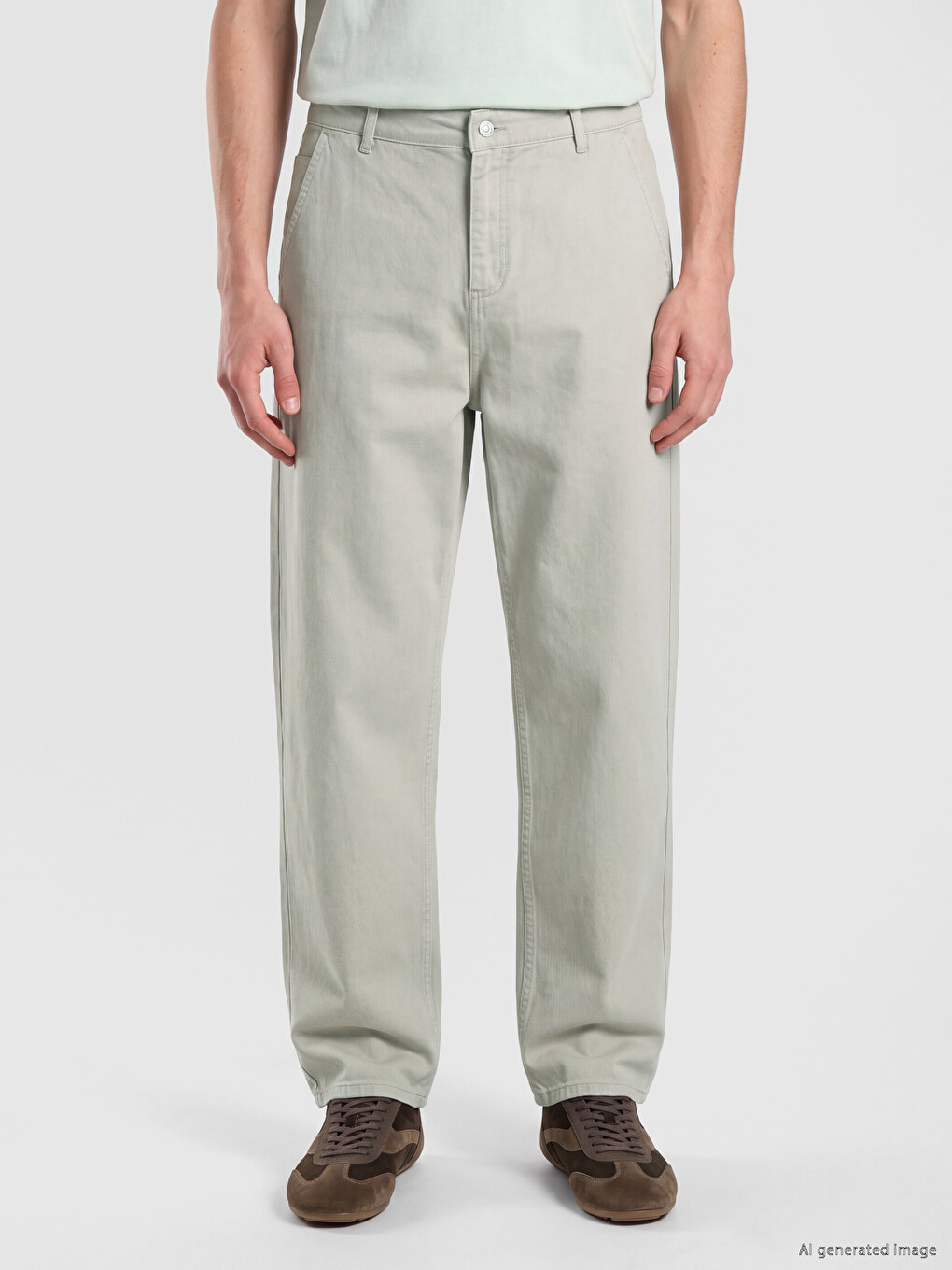Beyaz Relax Fit Gabardin Erkek Pantolon-1