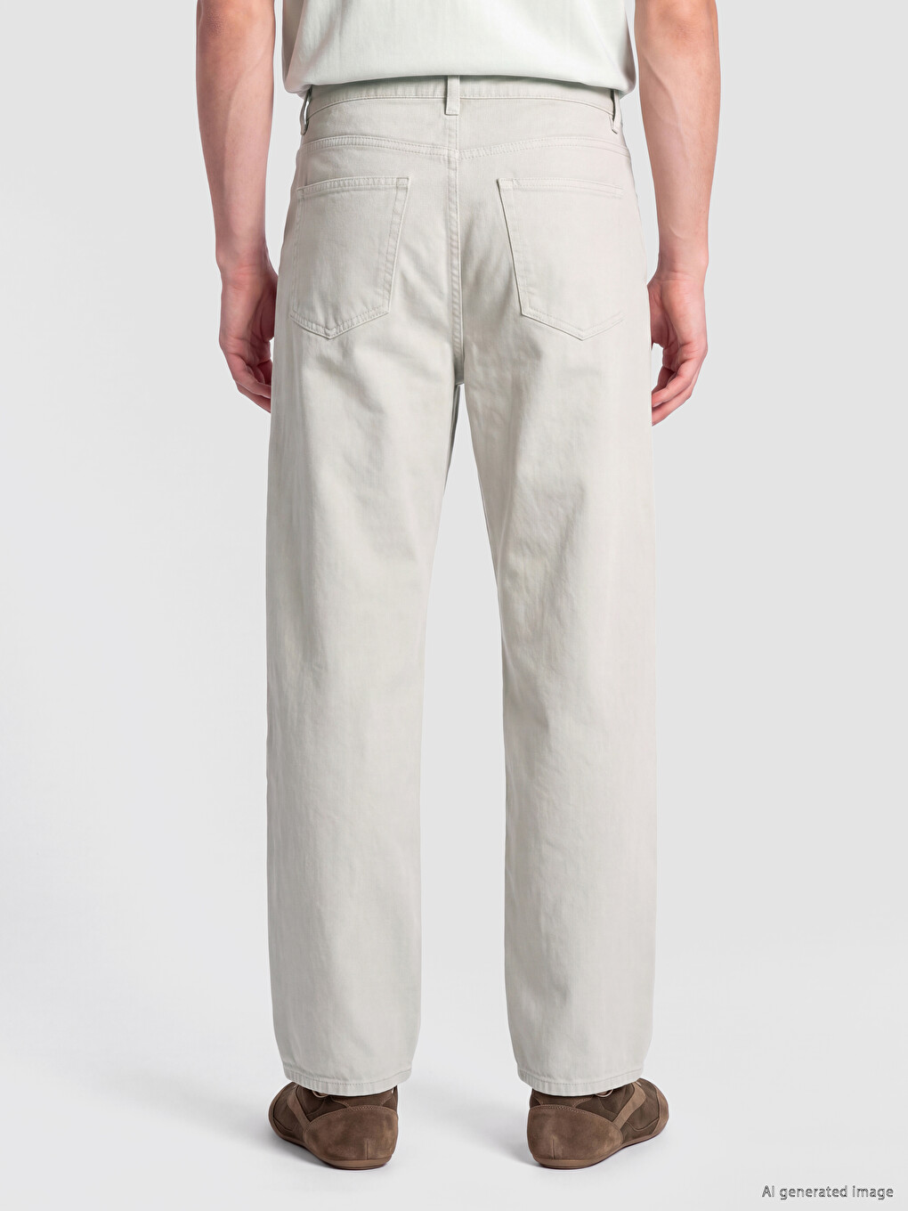 Beyaz Relax Fit Gabardin Erkek Pantolon-3