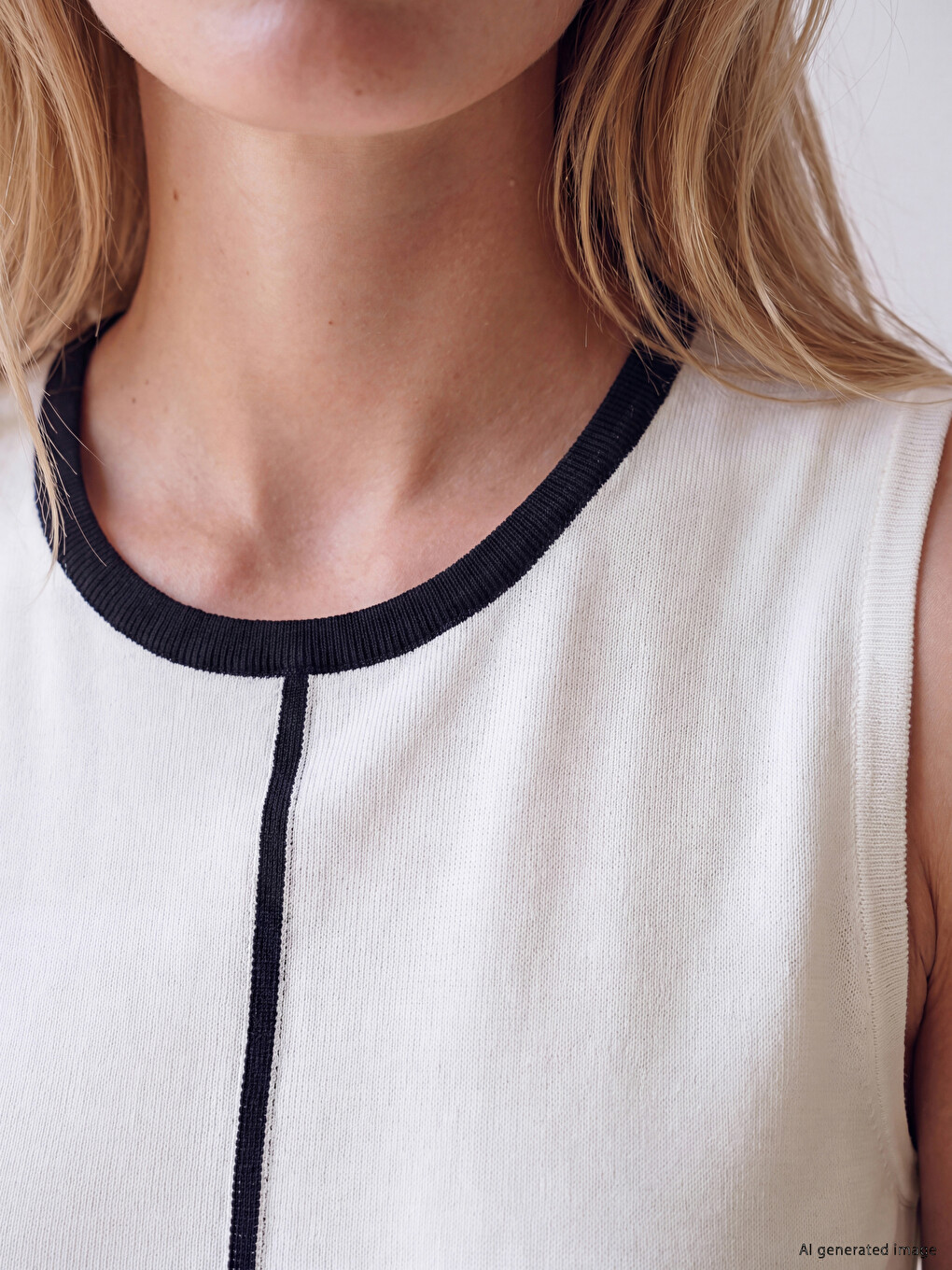 Siyah Bisiklet Yaka Çizgili Kadın Triko Atlet-2