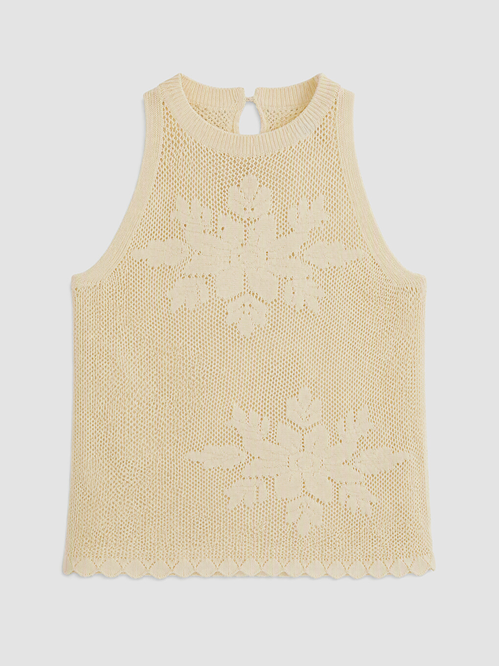 Ekru Halter Yaka Ajurlu Triko Bluz-5