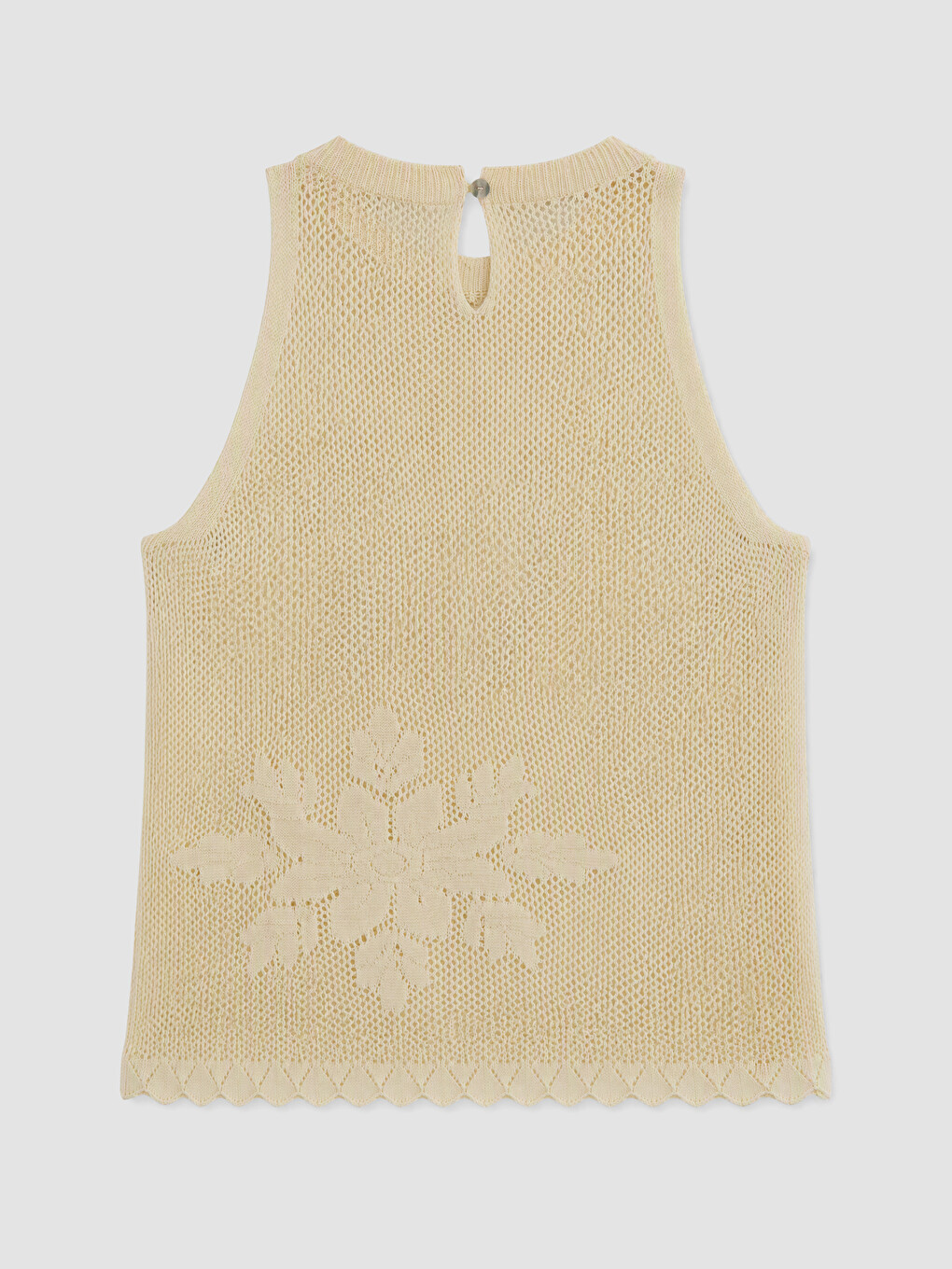 Ekru Halter Yaka Ajurlu Triko Bluz-8