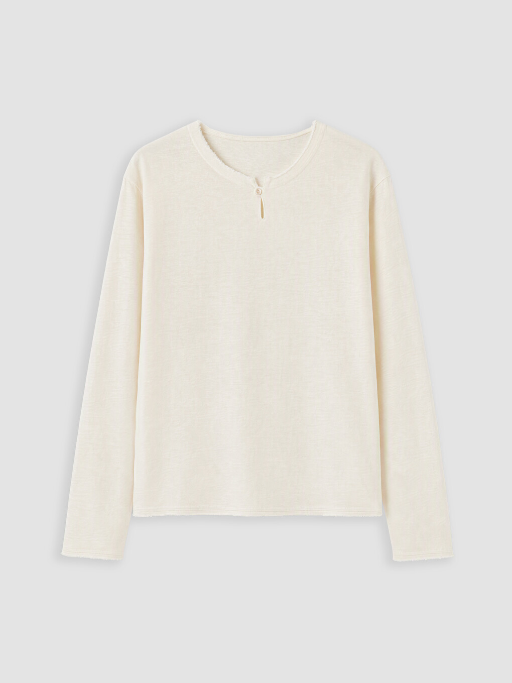 Bej Regular Fit Henley Yaka Uzun Kollu Erkek Tişört-4