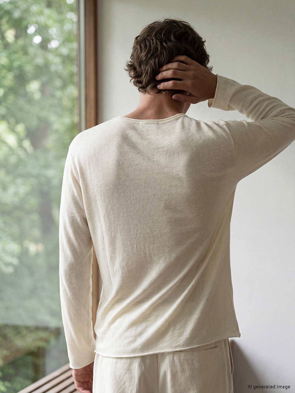 Bej Regular Fit Henley Yaka Uzun Kollu Erkek Tişört-3