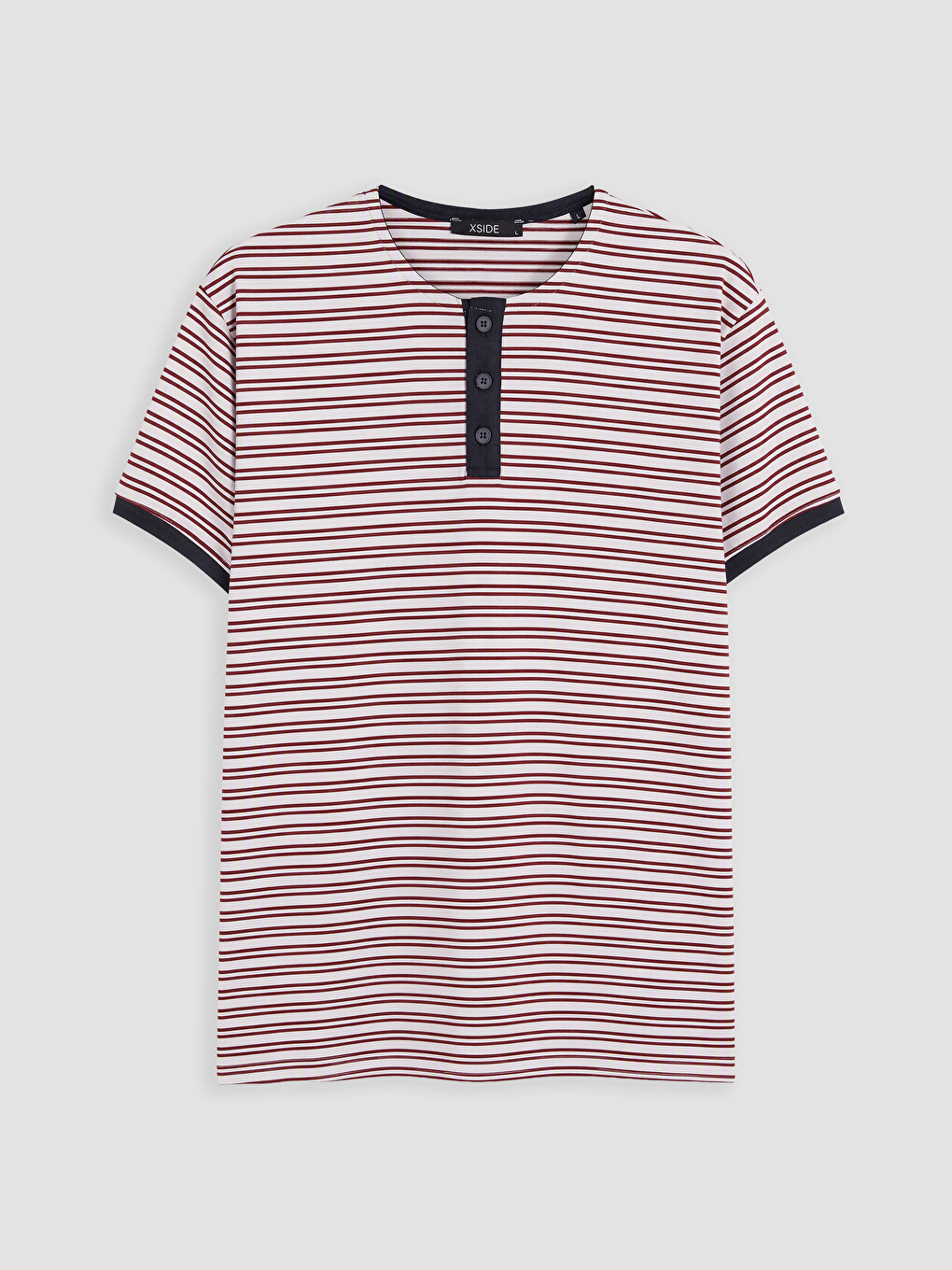 Beyaz Henley Yaka Çizgili Erkek Tişört-3