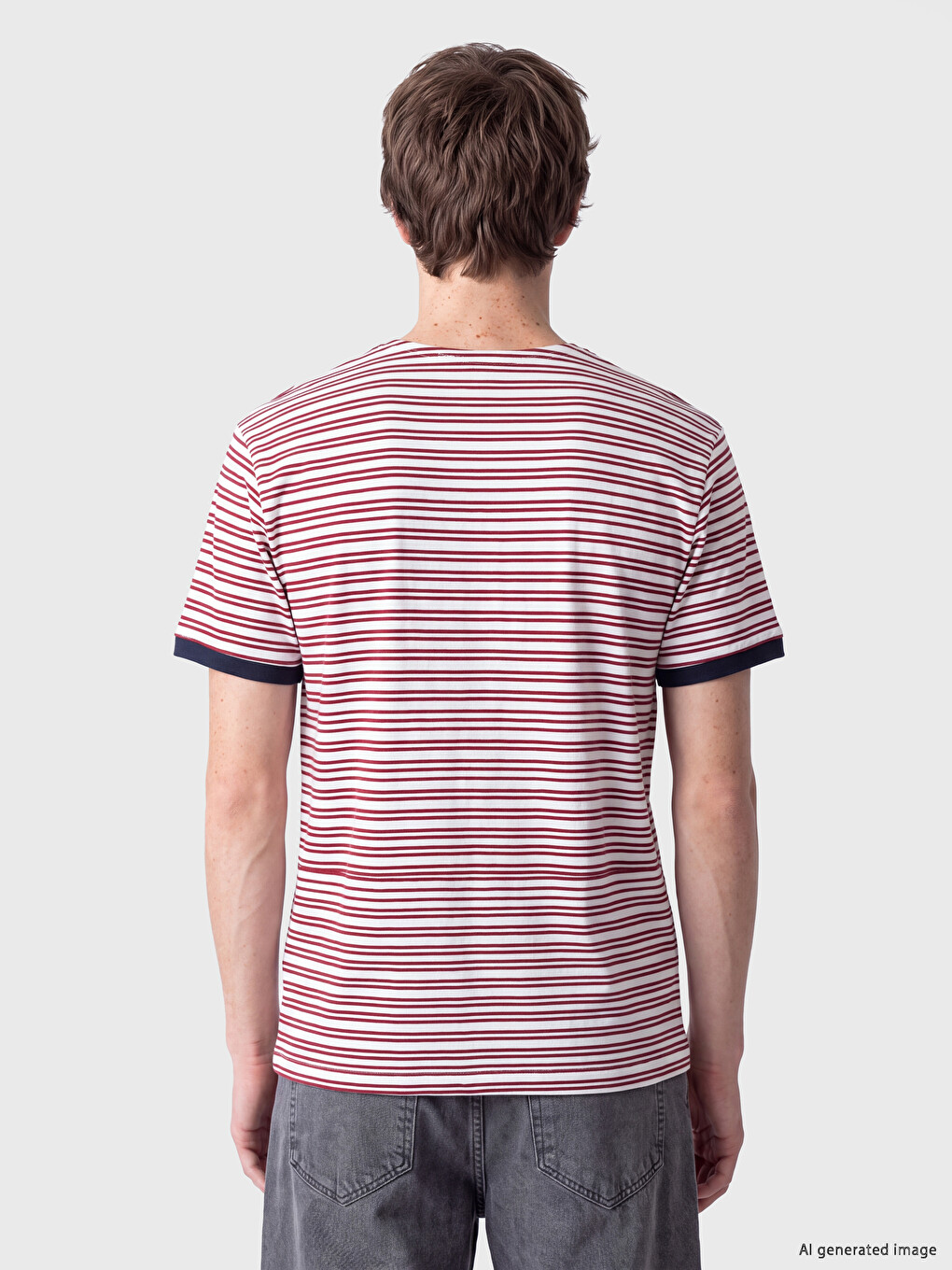 Beyaz Henley Yaka Çizgili Erkek Tişört-2
