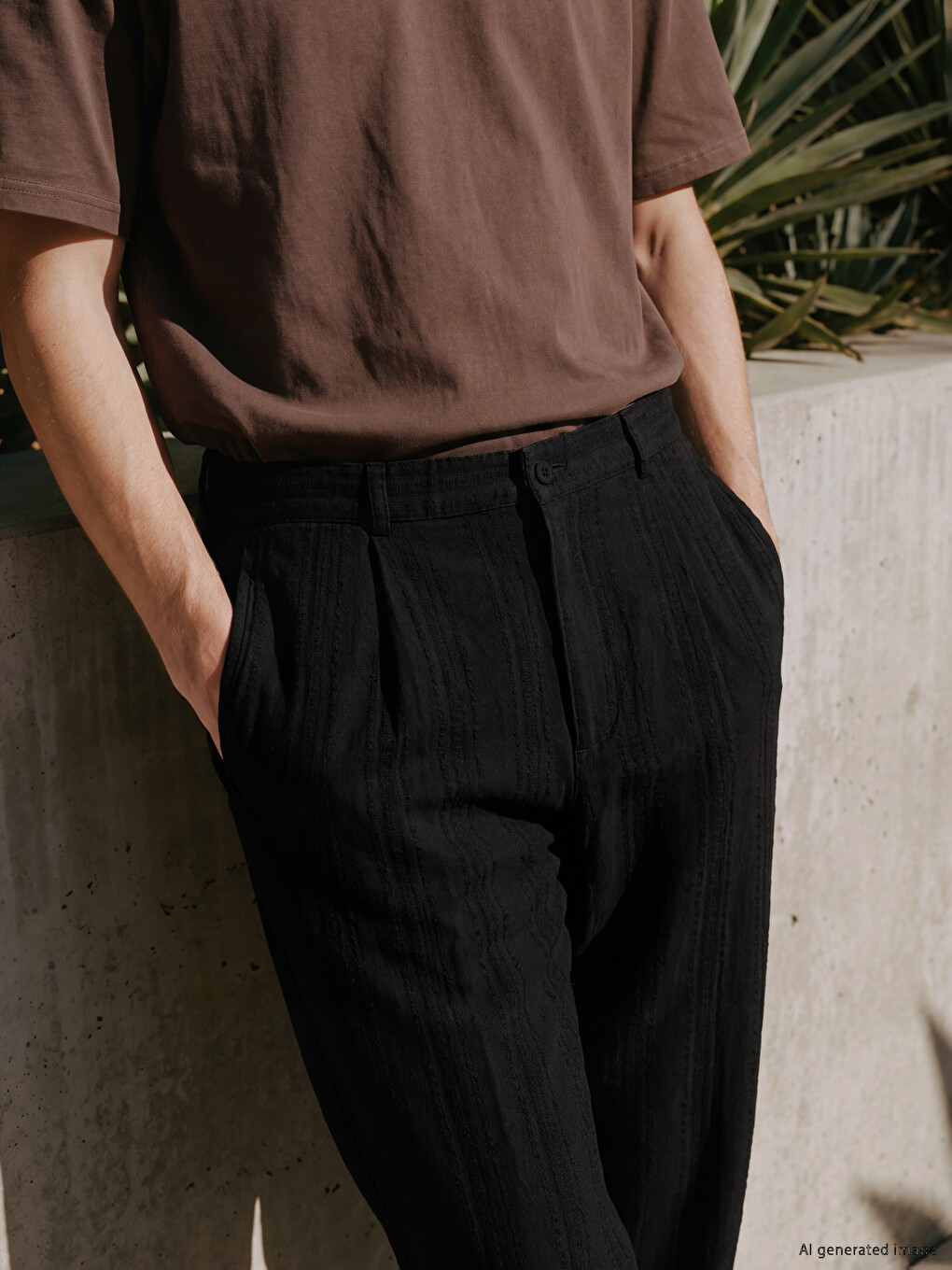 Lacivert Loose Fit Erkek Pileli Pantolon-2