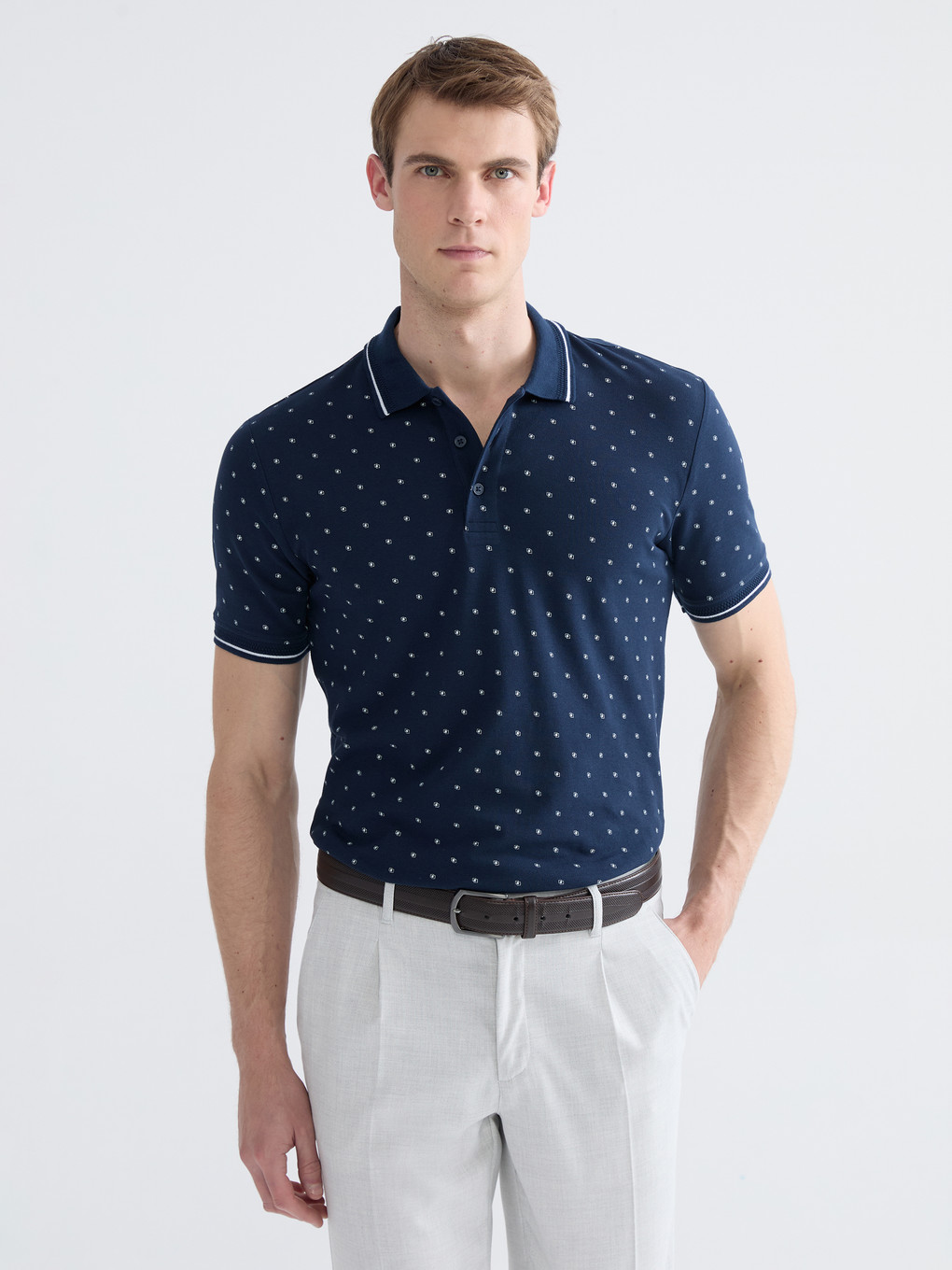 Polo Neck Short Sleeve Patterned Pique Men's T-shirt