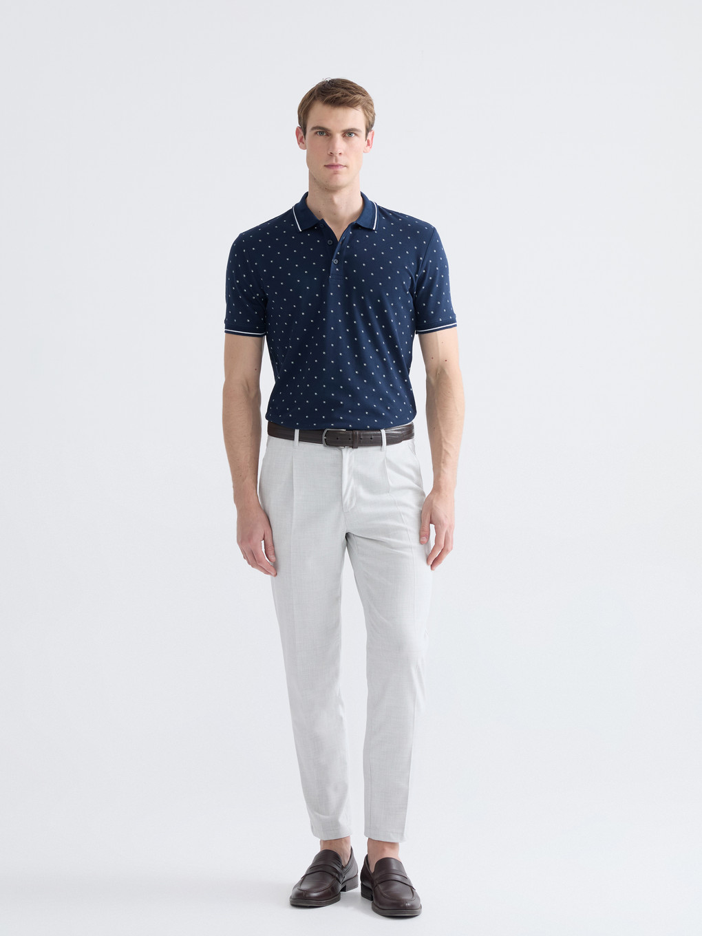 Polo Neck Short Sleeve Patterned Pique Men's T-shirt-2
