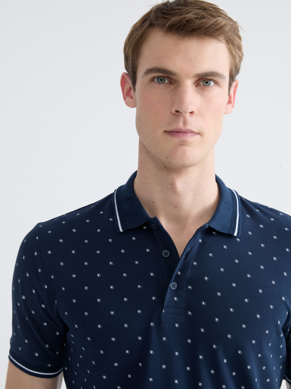 Polo Neck Short Sleeve Patterned Pique Men's T-shirt-3