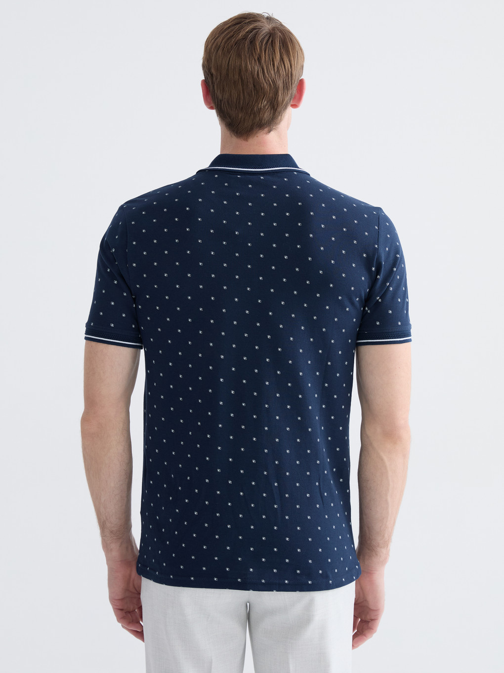 Polo Neck Short Sleeve Patterned Pique Men's T-shirt-4