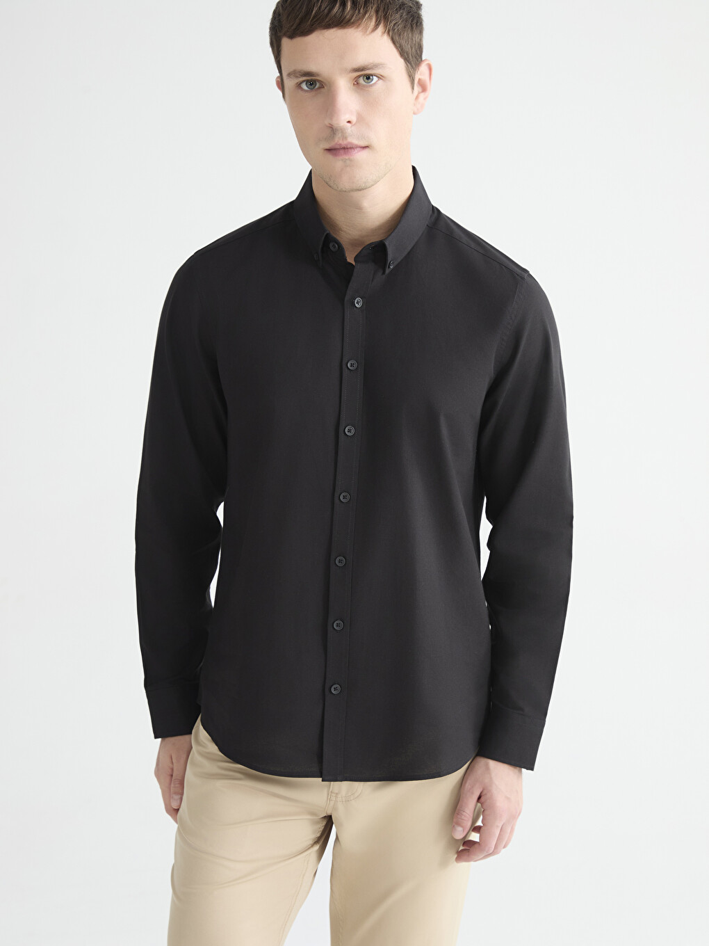 Slim Fit Long Sleeve Oxford Men's Shirt-1