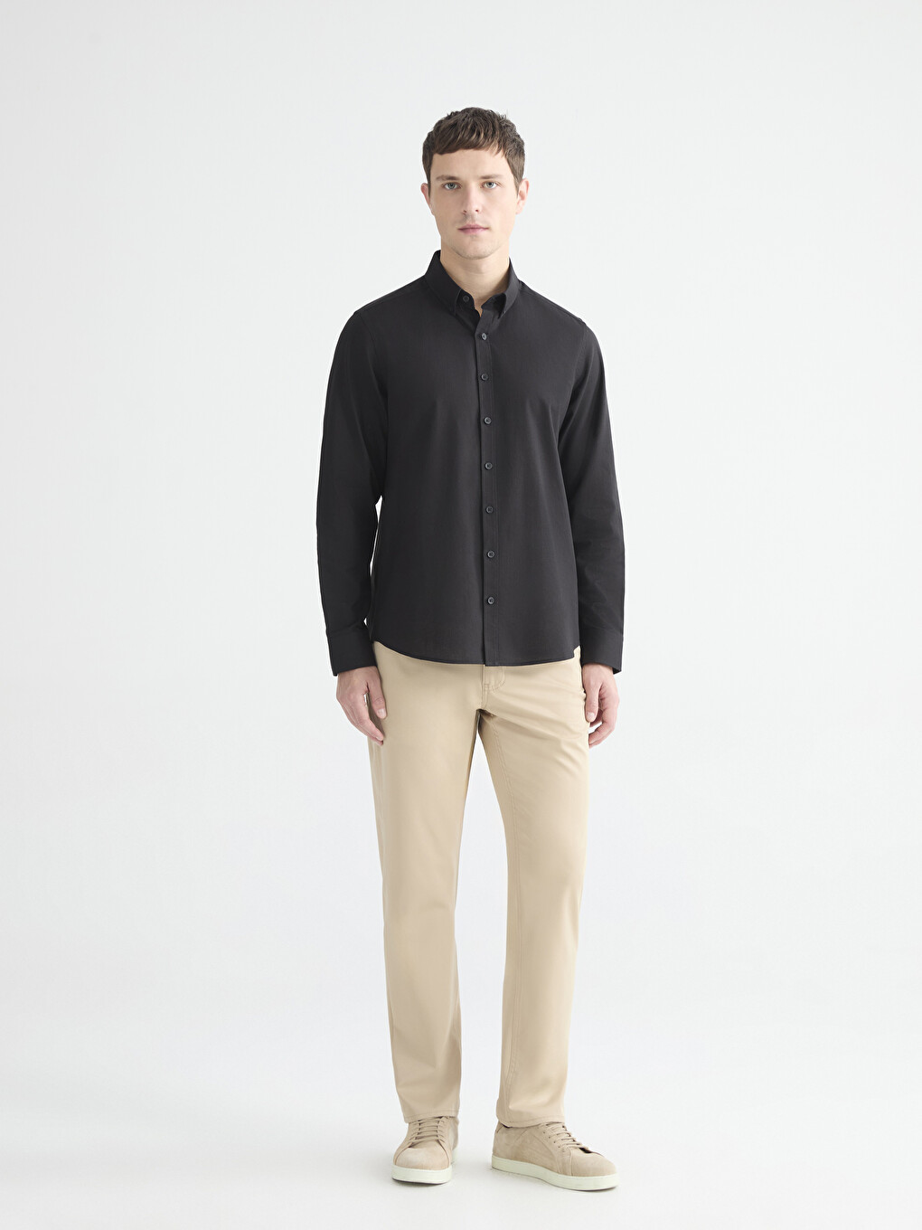 Slim Fit Long Sleeve Oxford Men's Shirt-2