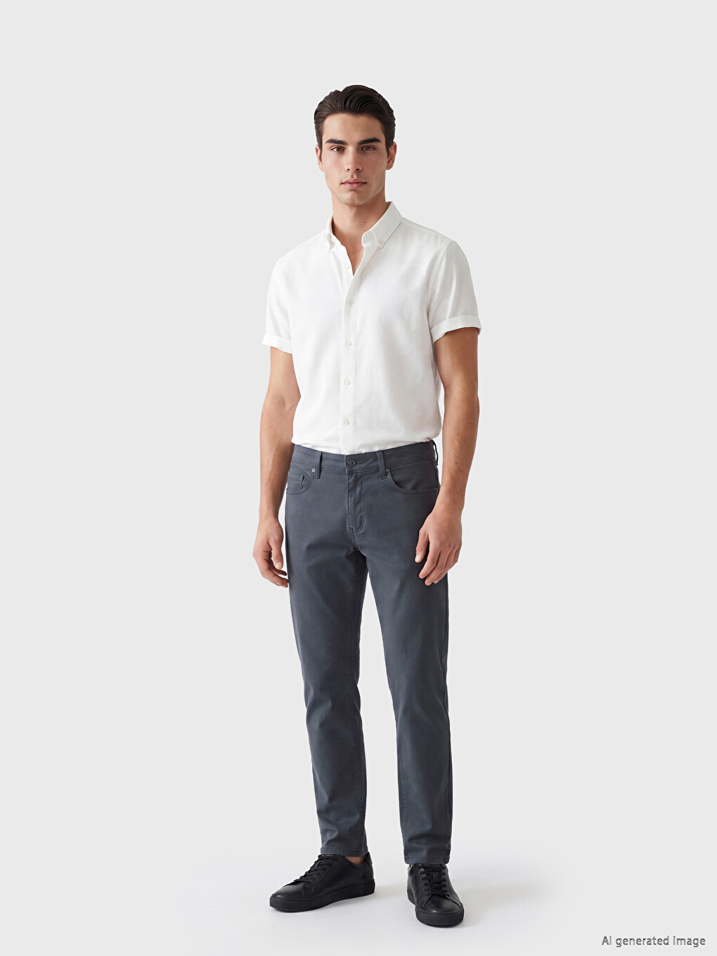 Antrasit Standart Kalıp Gabardin Erkek Chino Pantolon-1