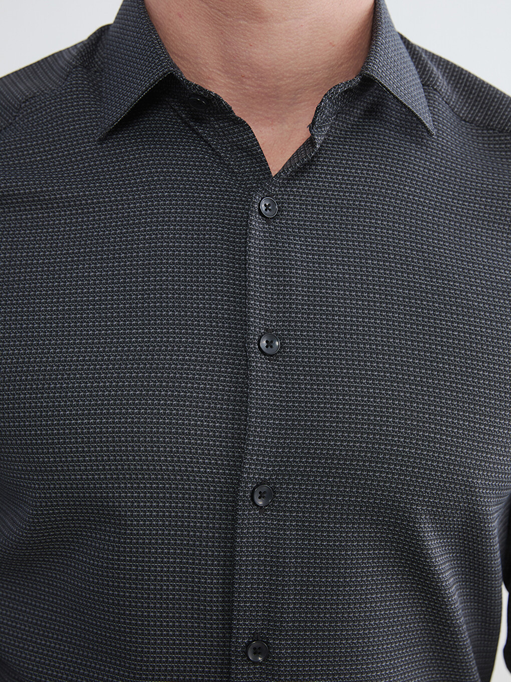 Gri Slim Fit Uzun Kollu Armürlü Erkek Gömlek-2