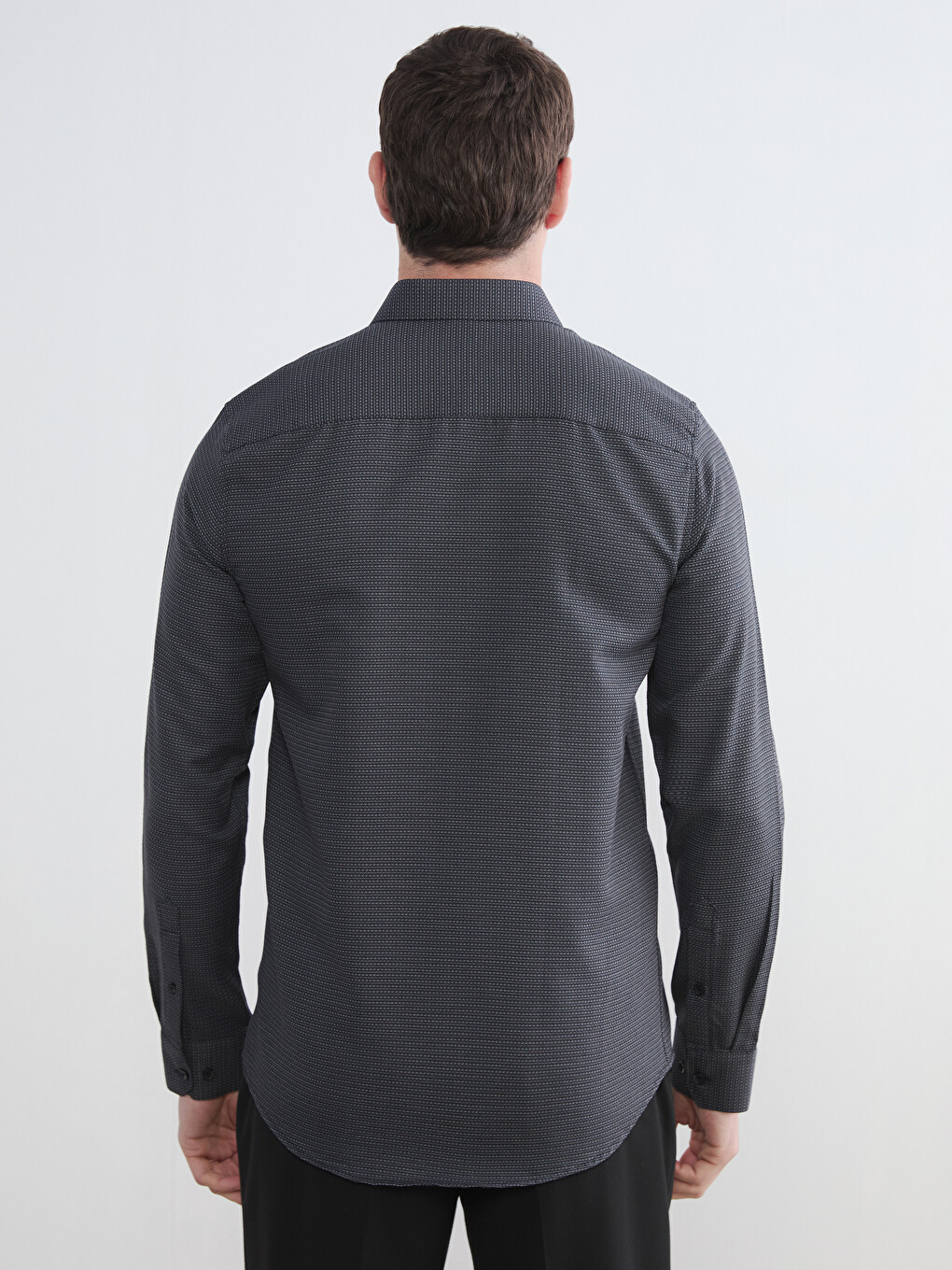 Gri Slim Fit Uzun Kollu Armürlü Erkek Gömlek-3