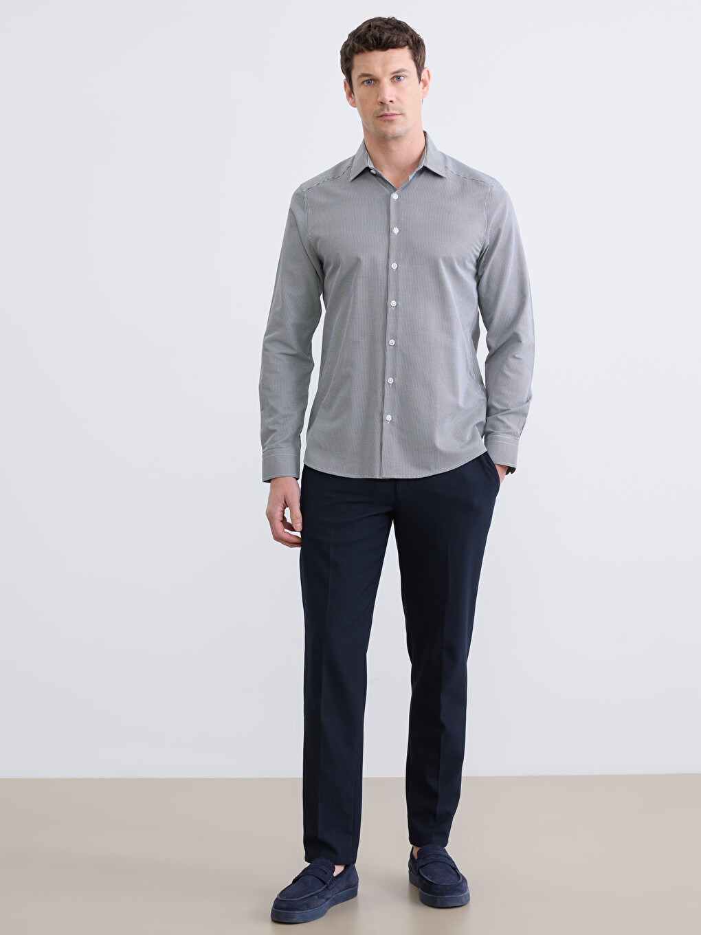 Slim Fit Long Sleeve Plaid Twill Men's Shirt-1
