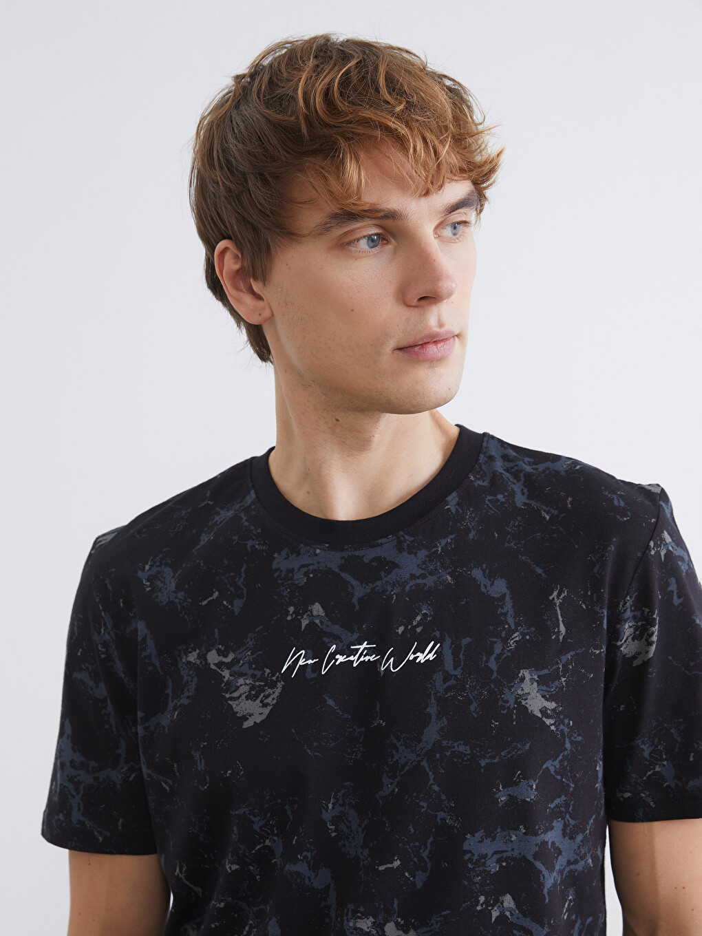 Crew Neck Short Sleeve Printed Combed Cotton Men's T-shirt