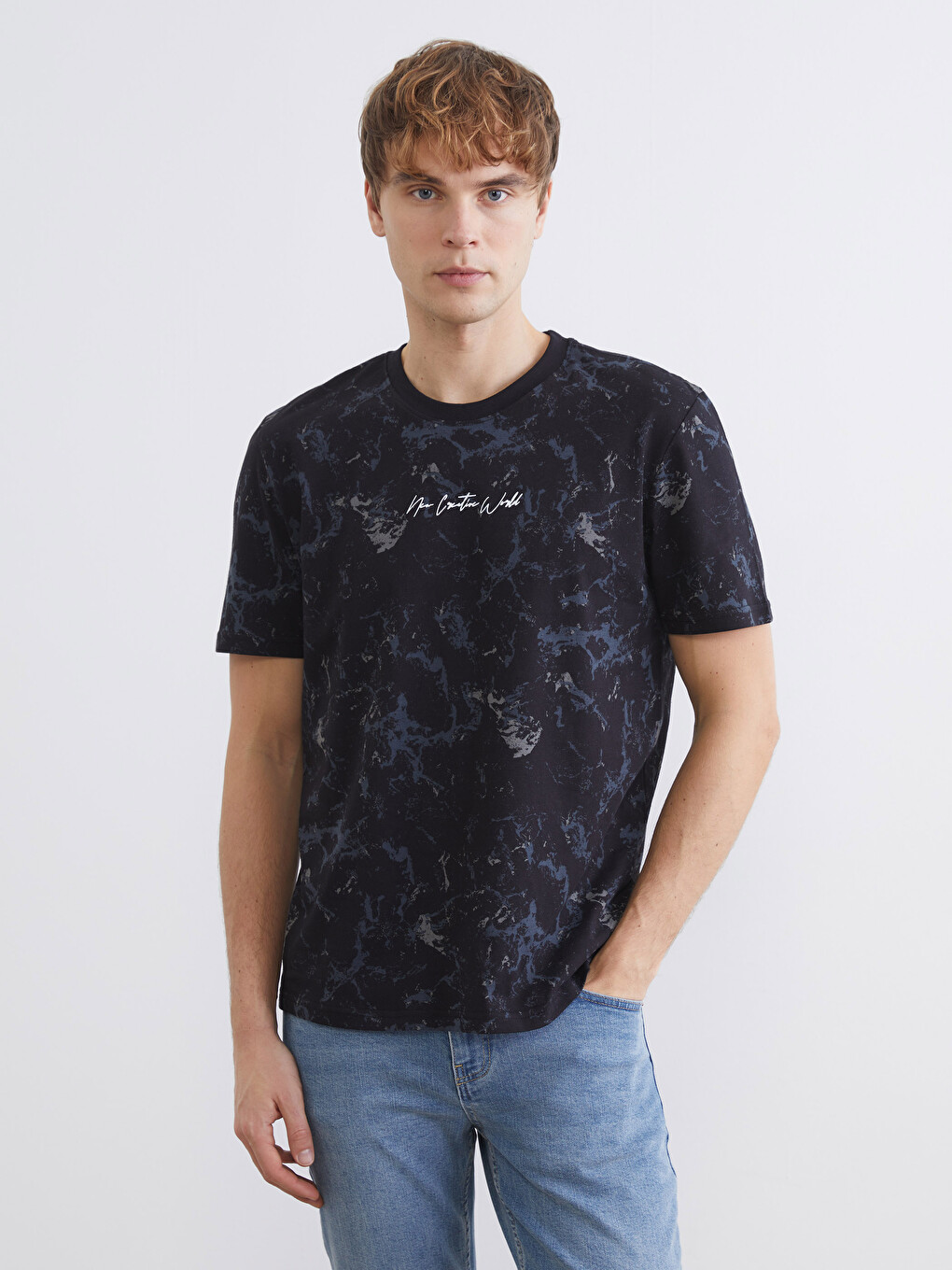 Crew Neck Short Sleeve Printed Combed Cotton Men's T-shirt-2
