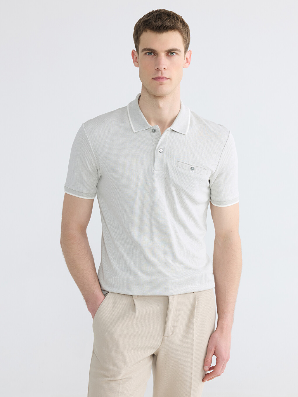 Polo Neck Mercerized-look Men's T-shirt