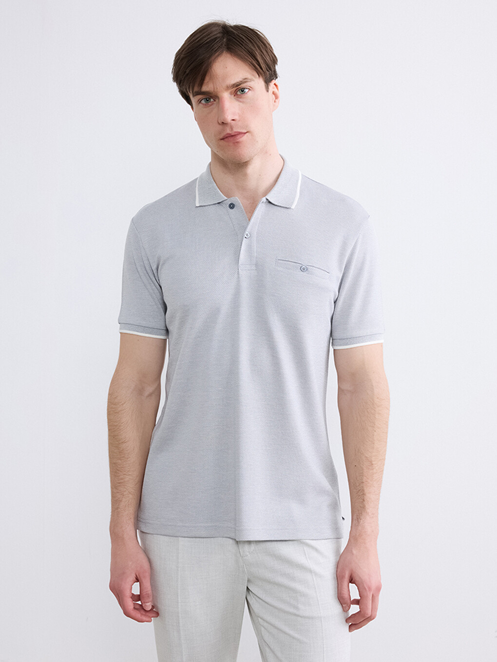 Polo Neck Mercerized-look Men's T-shirt-1