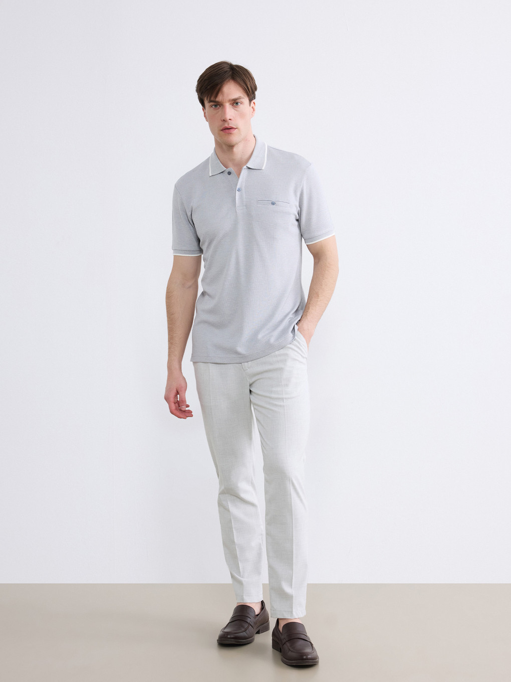 Polo Neck Mercerized-look Men's T-shirt-3