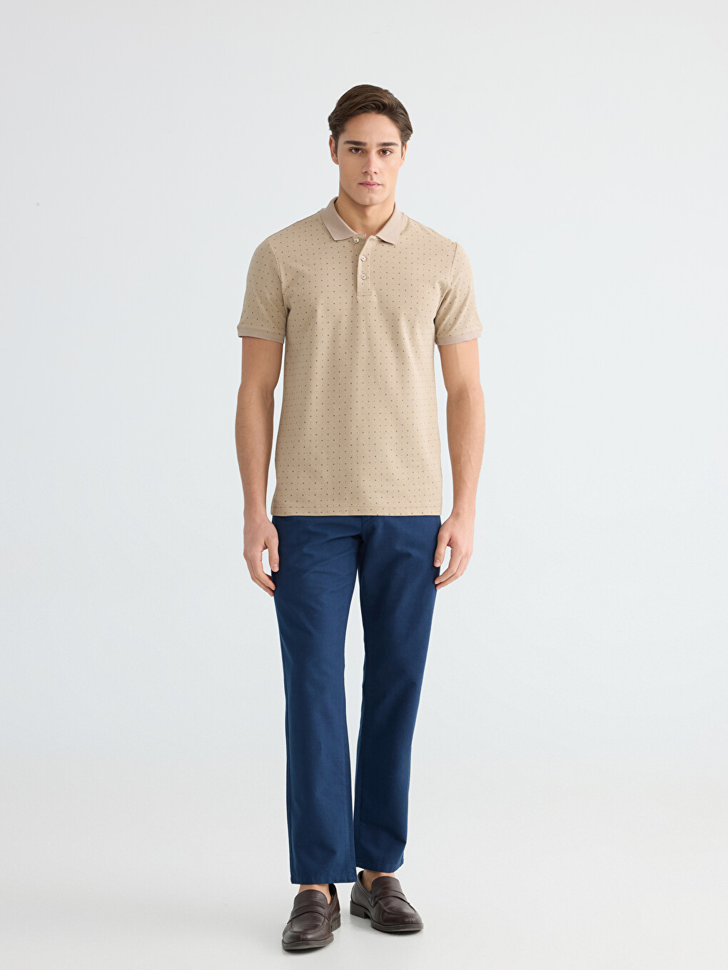 Polo Neck Short Sleeve Patterned Pique Men's T-shirt-1