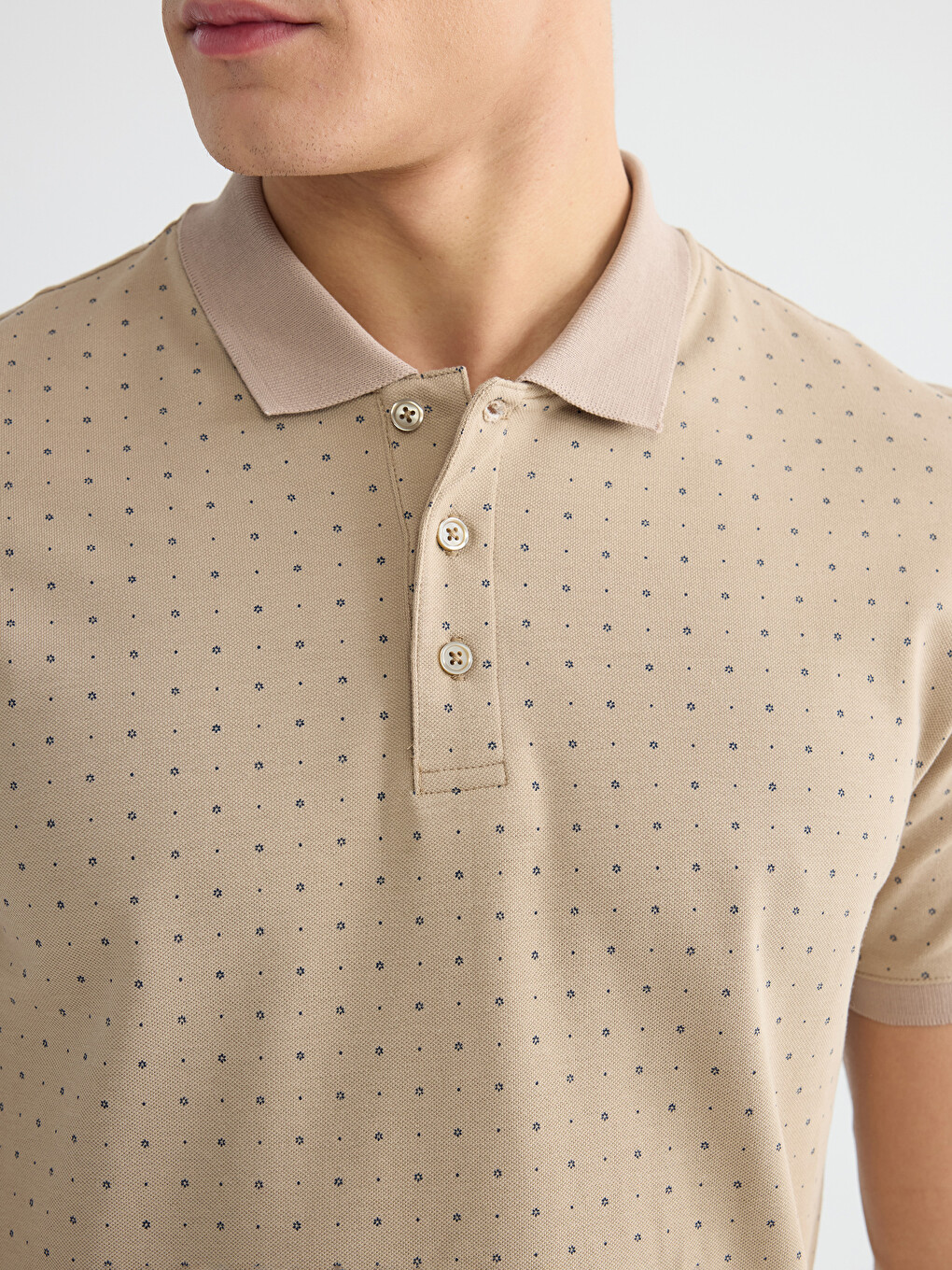 Polo Neck Short Sleeve Patterned Pique Men's T-shirt-2