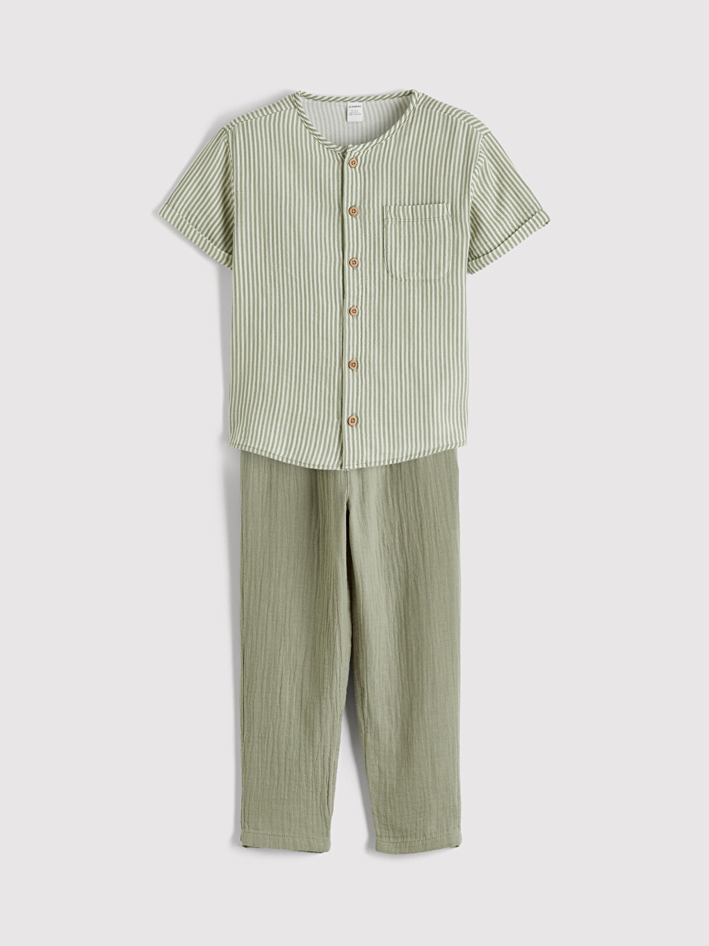 Grandad Collar Striped Boys' Shirt And Trousers 2 Pack-1