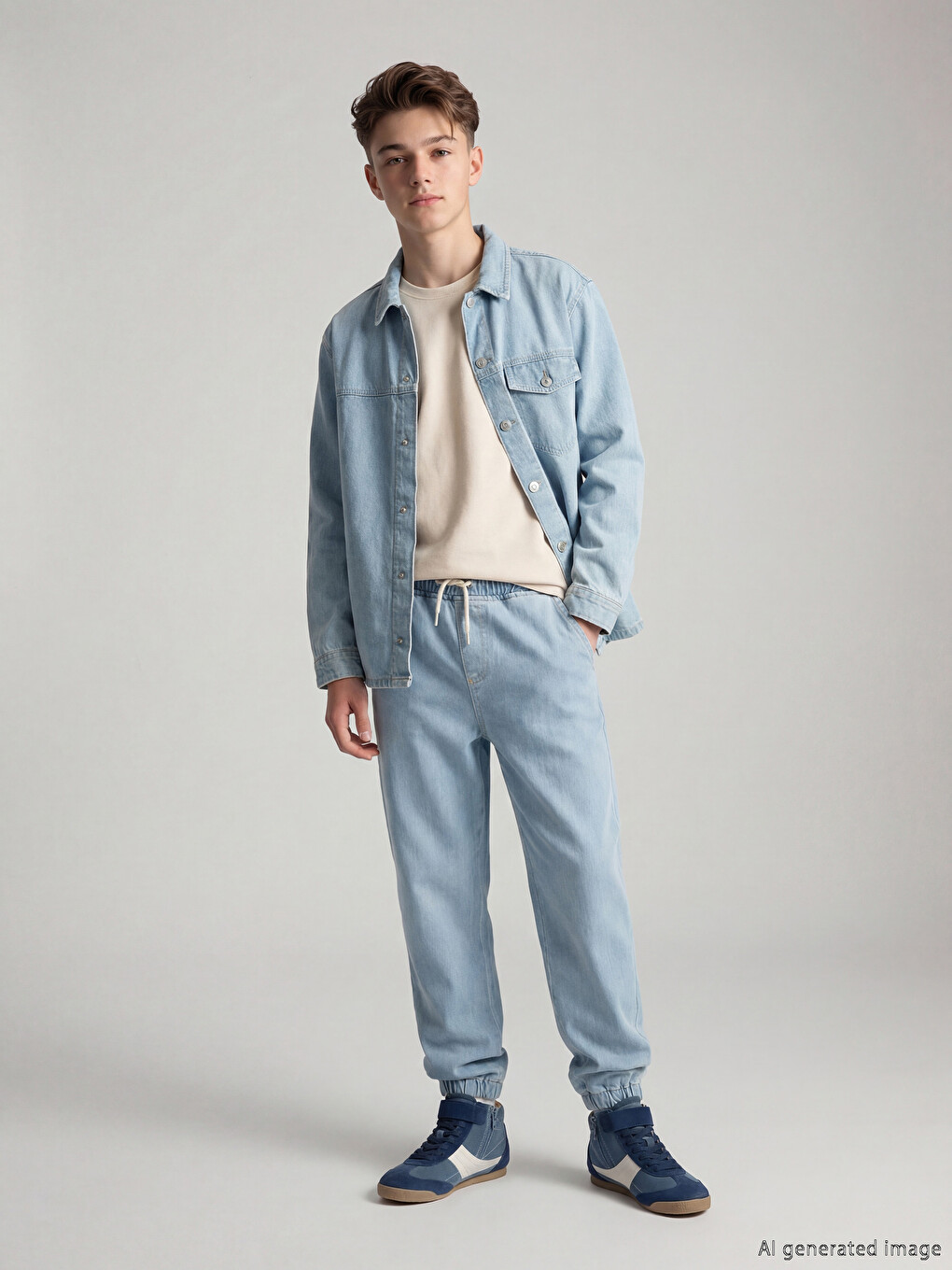 İndigo Beli Lastikli Erkek Çocuk Jogger Jean Pantolon-1