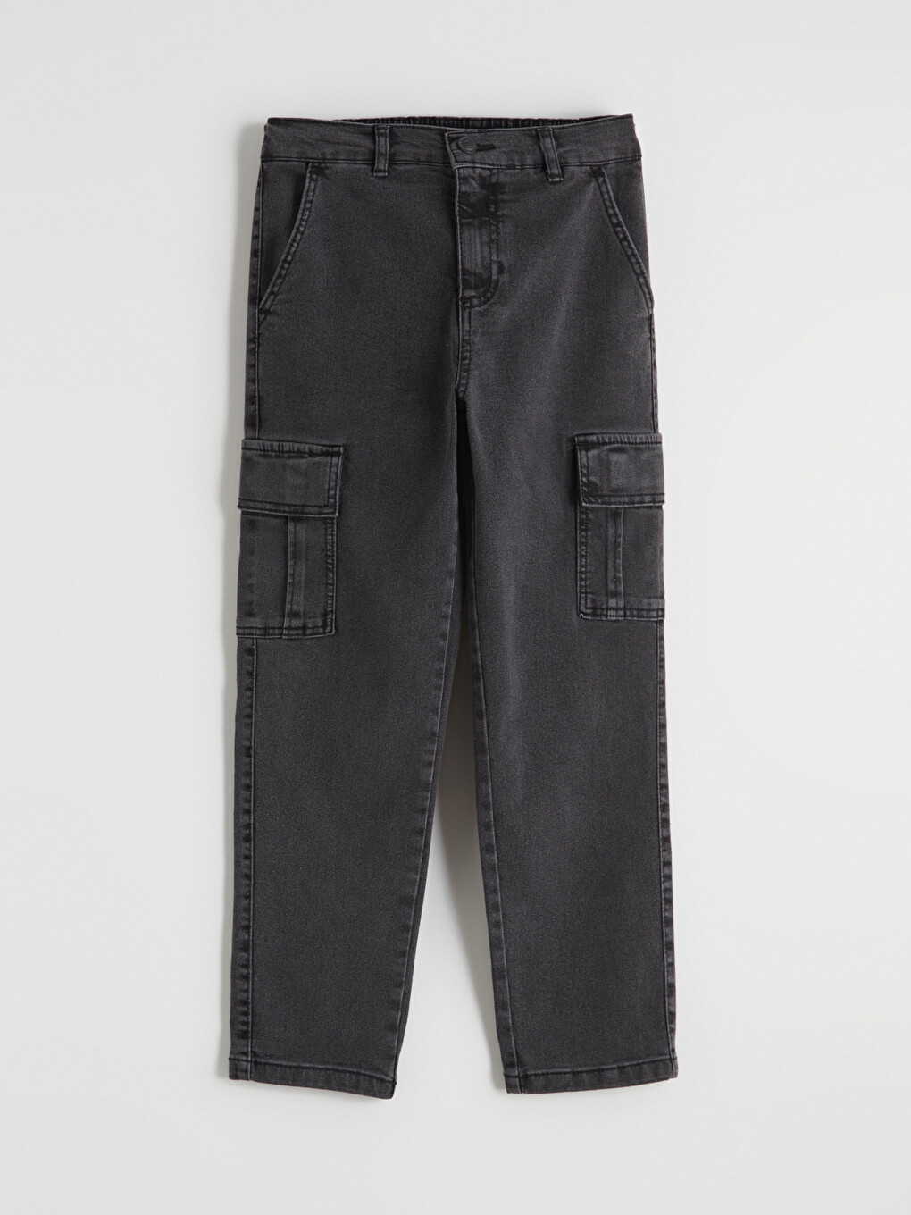 Antrasit Beli Lastikli Erkek Çocuk Kargo Jean Pantolon-1