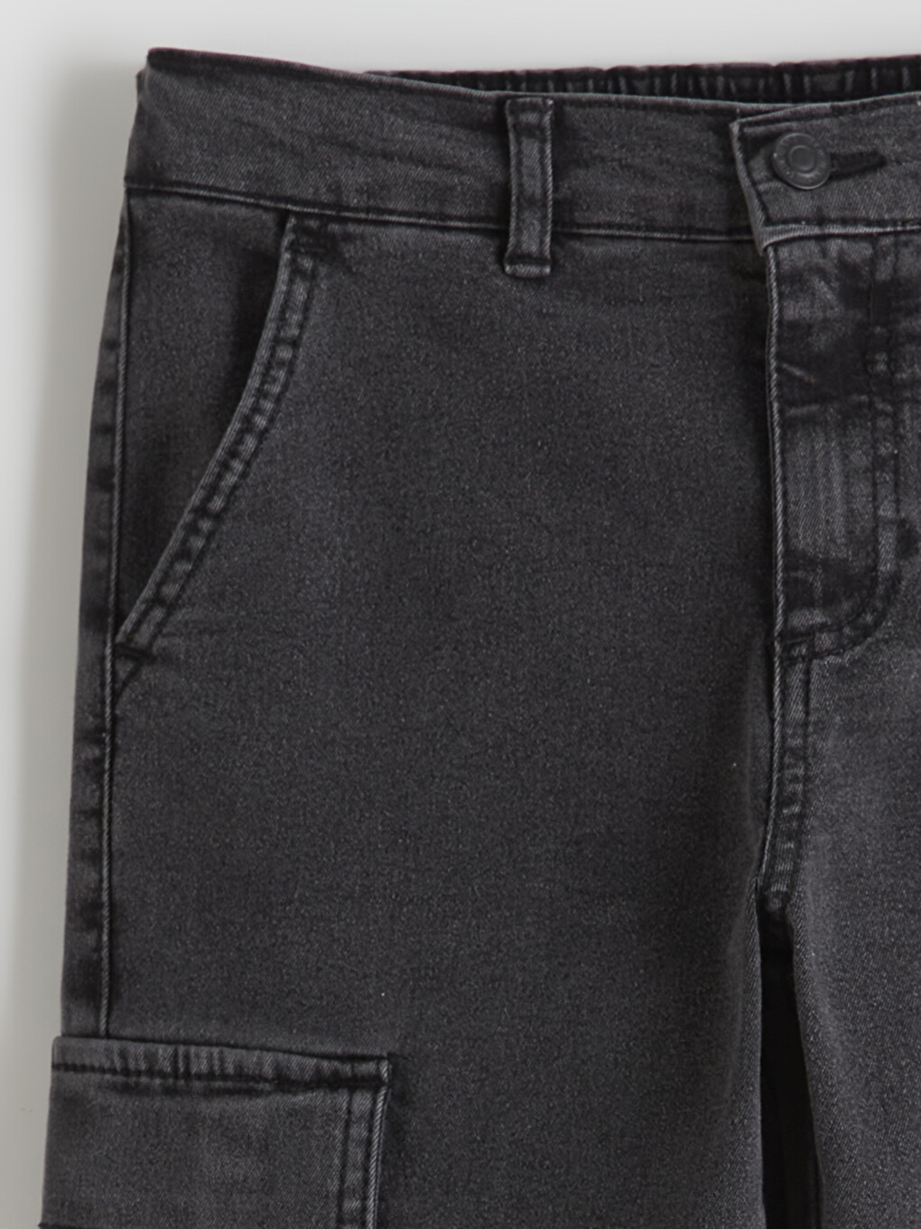 Antrasit Beli Lastikli Erkek Çocuk Kargo Jean Pantolon-2