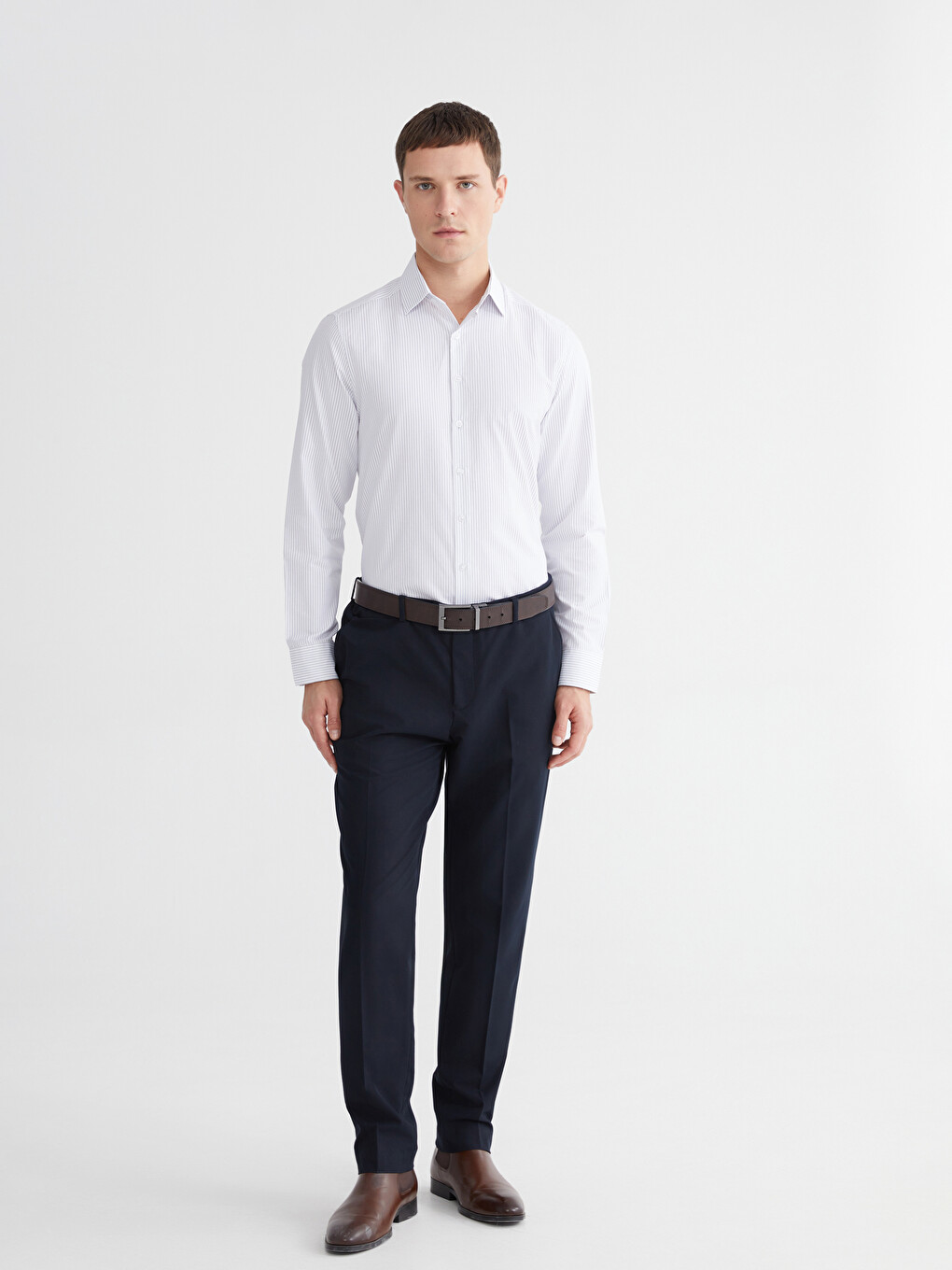 Slim Fit Long Sleeve Striped Poplin Men's Shirt-1