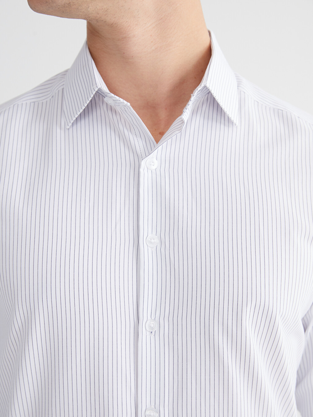Slim Fit Long Sleeve Striped Poplin Men's Shirt-2