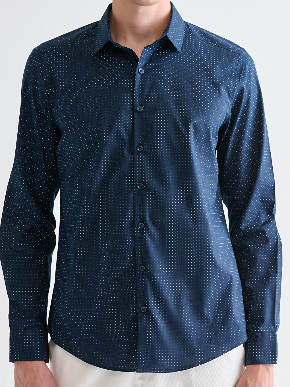 Slim Fit Long Sleeve Patterned Poplin Men's Shirt-2