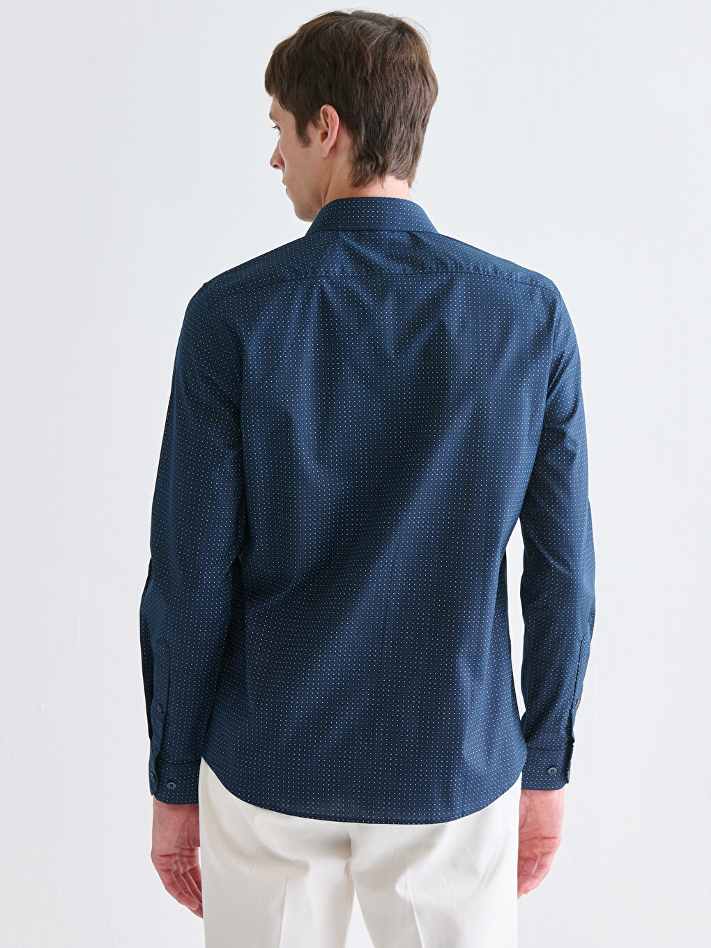 Slim Fit Long Sleeve Patterned Poplin Men's Shirt-3