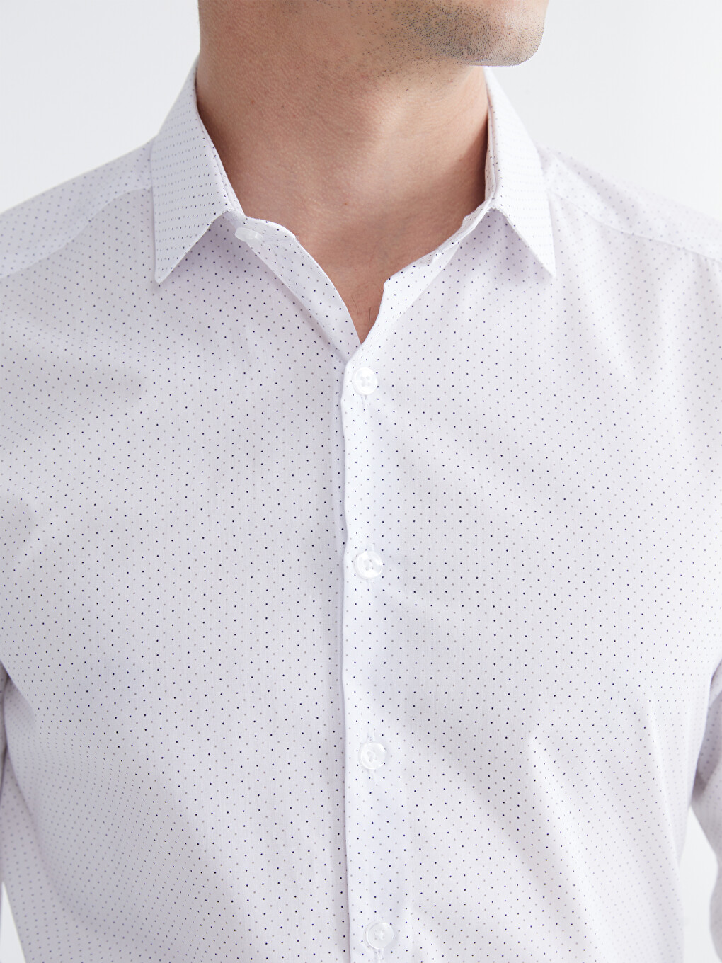 Slim Fit Long Sleeve Patterned Poplin Men's Shirt-4