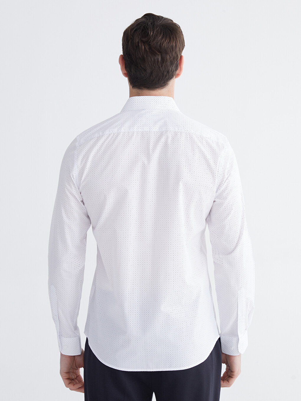 Slim Fit Long Sleeve Patterned Poplin Men's Shirt-5