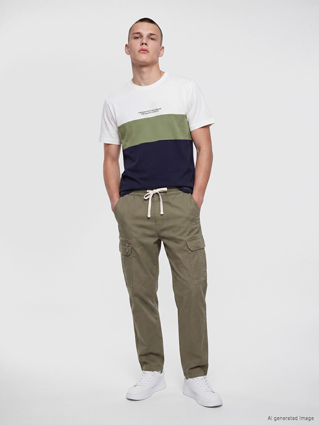 T-shirt Për Burra Me Jakë Të Rrumbullakët, Me Blloqe Ngjyrash, Nga Pëlhurë Penje-1