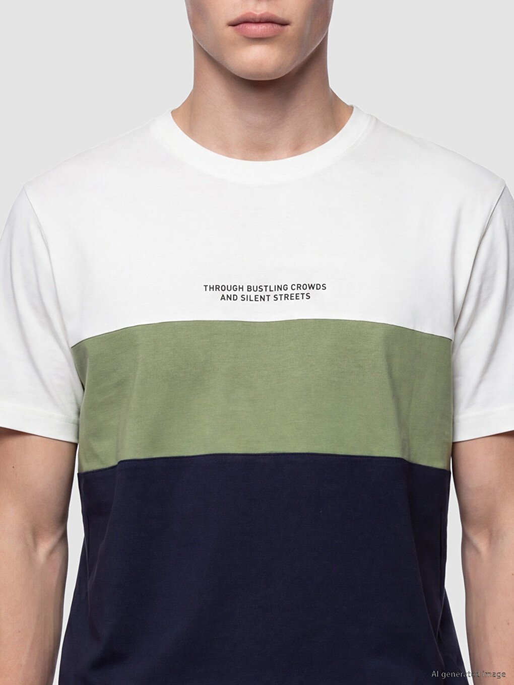 T-shirt Për Burra Me Jakë Të Rrumbullakët, Me Blloqe Ngjyrash, Nga Pëlhurë Penje-2
