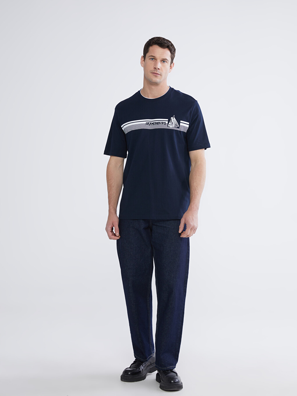 Crew Neck Short Sleeve Printed Combed Cotton Men's T-shirt-1