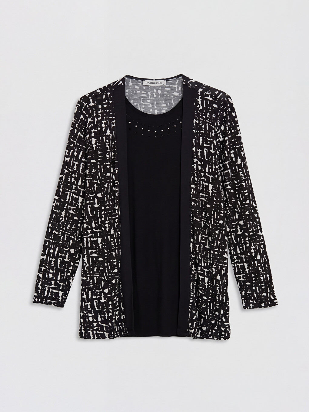 Crew Neck Rhinestone Embellished Women's Blouse-4