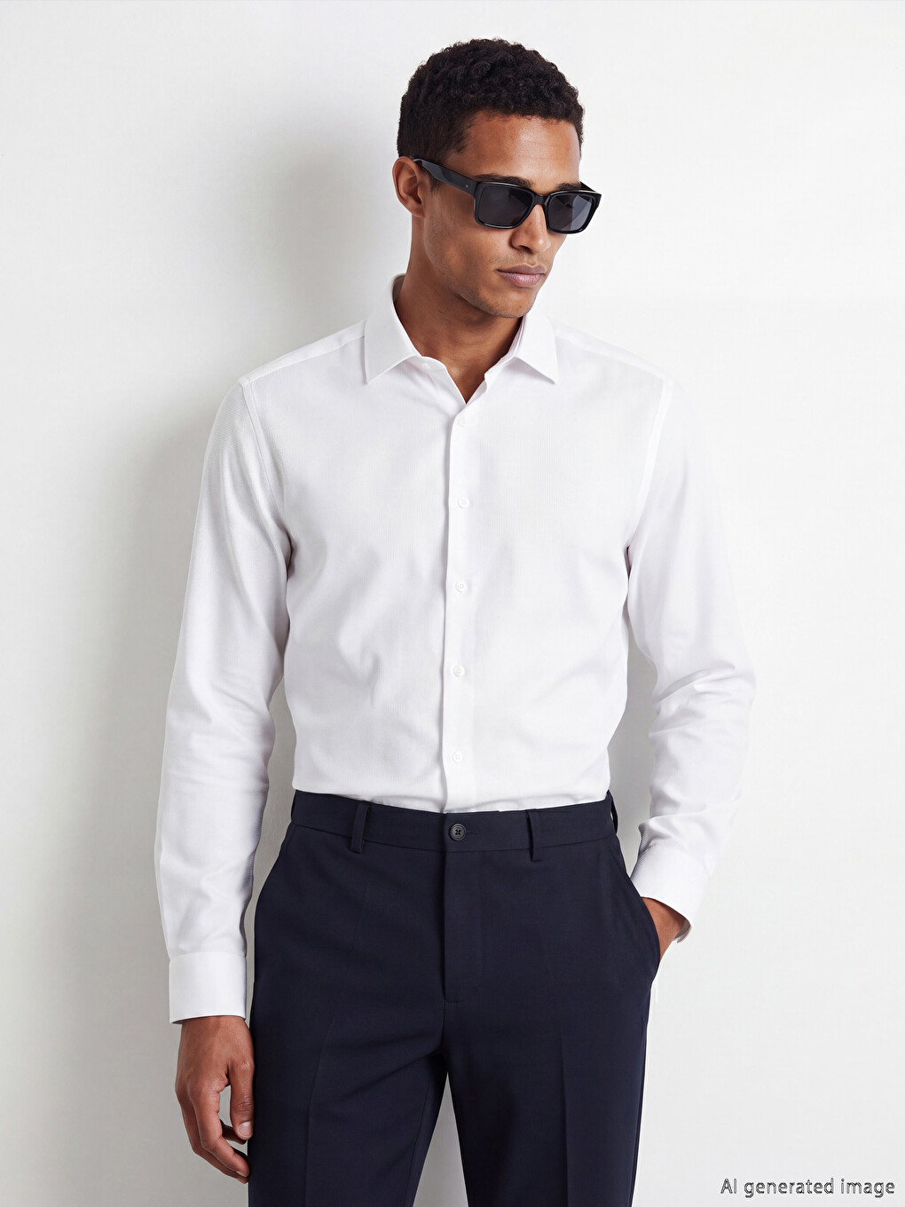 Beyaz Slim Fit Uzun Kollu Armürlü Erkek Gömlek